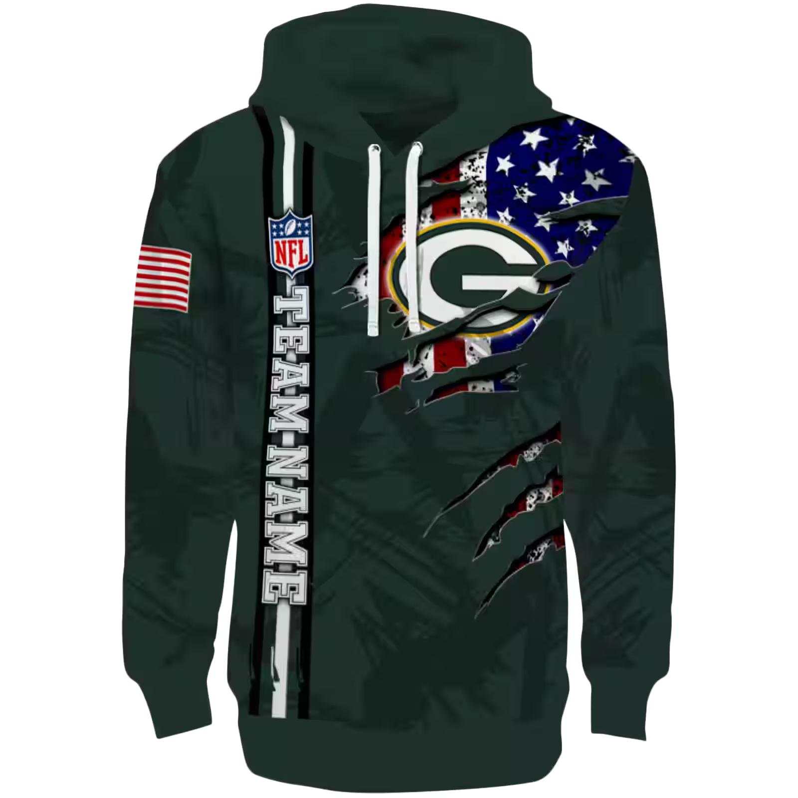 Personalized Green Bay Packers Ripped Flag Green Hoodie