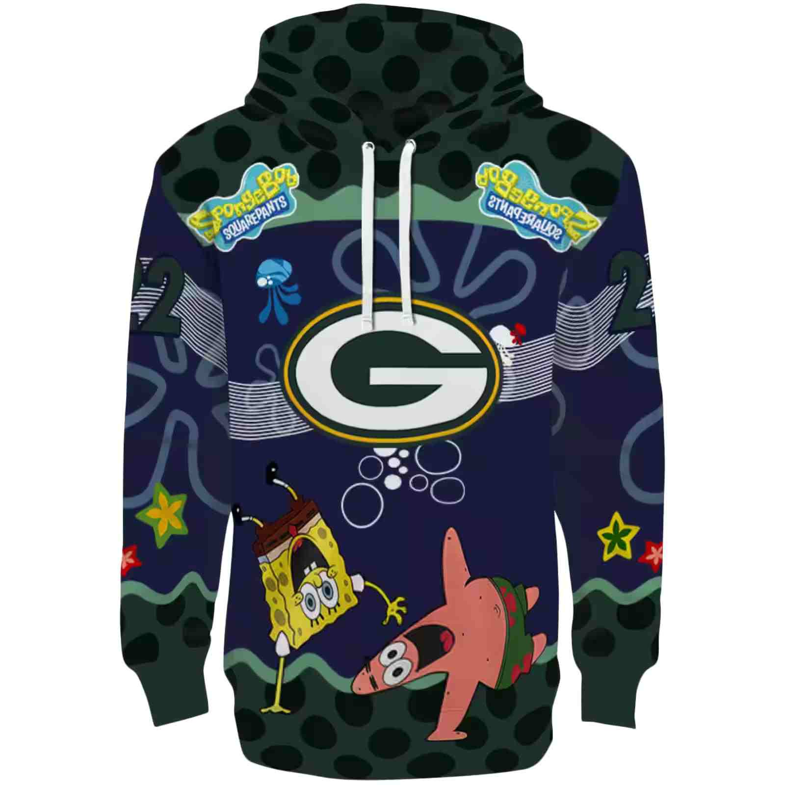 Personalized Green Bay Packers Spongebob Patrick Star Green Navy Hoodie