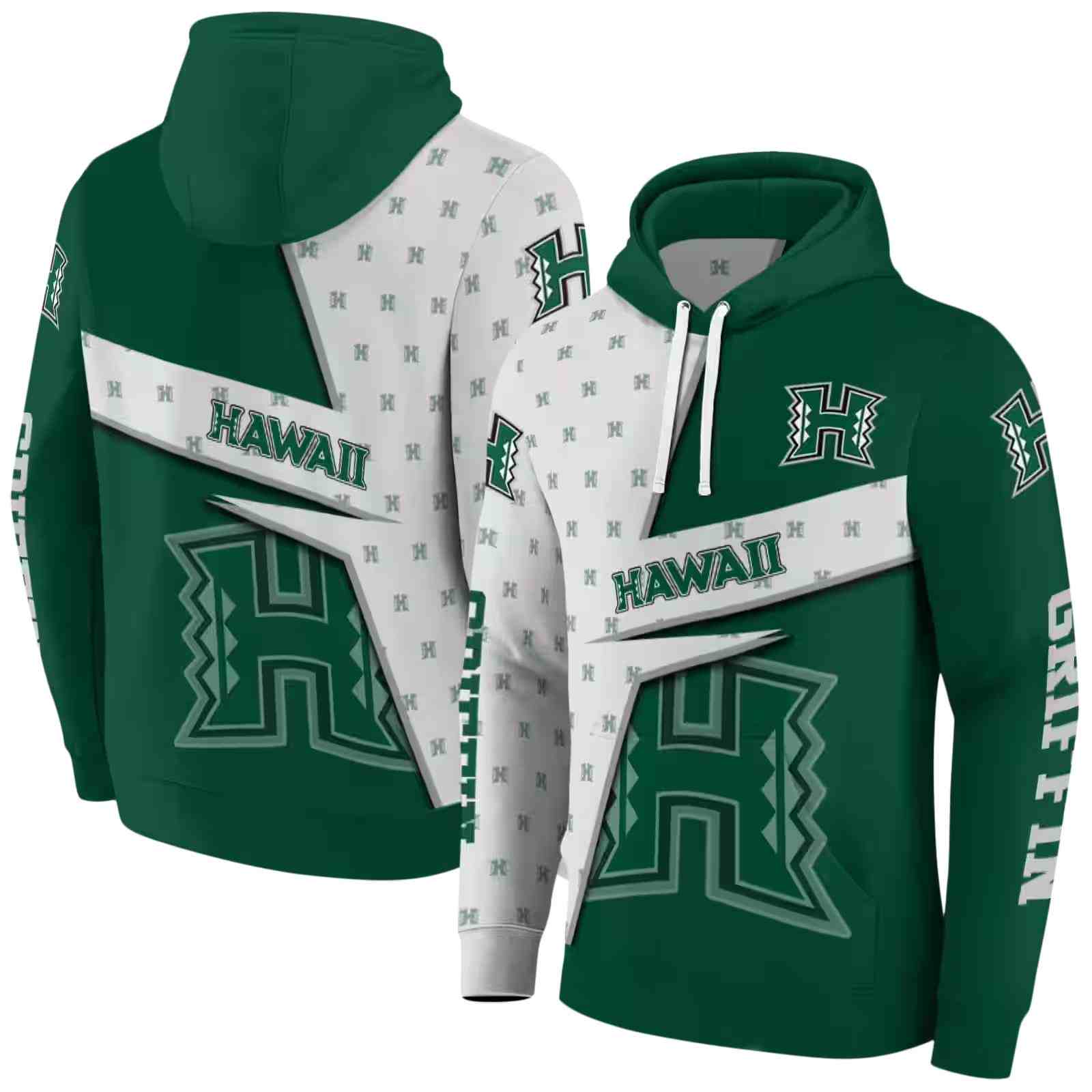 personalized hawaii rainbow warriors abstract shape green hoodie fashion forward