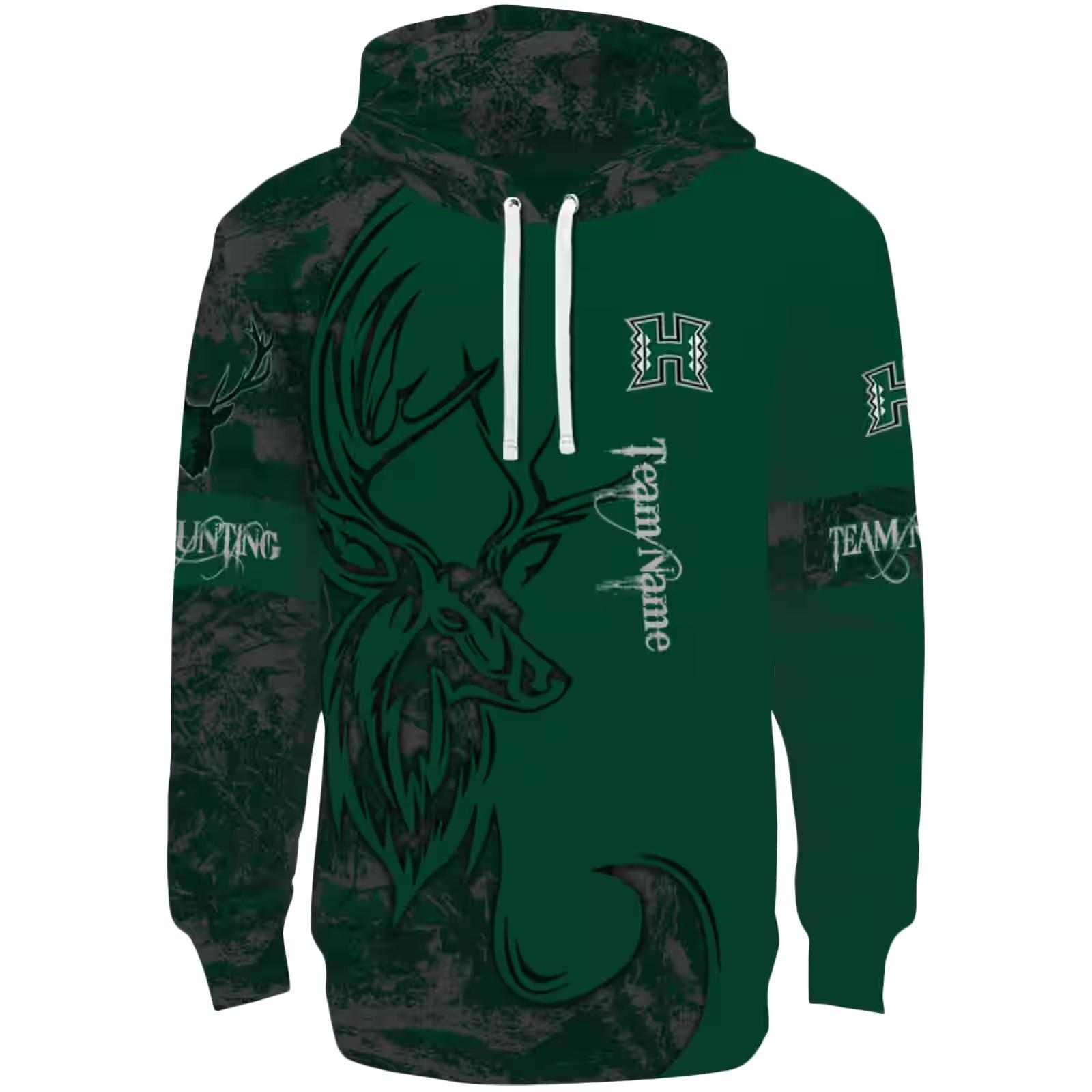 Personalized Hawaii Rainbow Warriors Deer Silhouette Green Hoodie