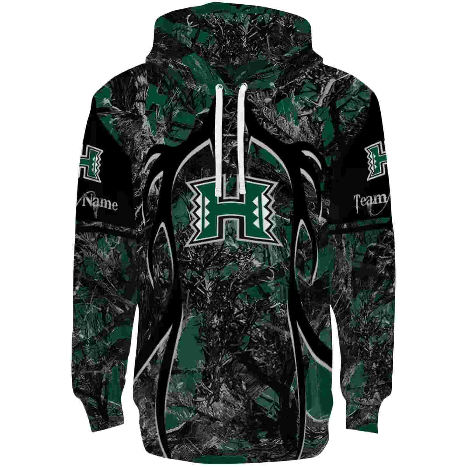 Personalized Hawaii Rainbow Warriors Hunting Theme Green Black Hoodie