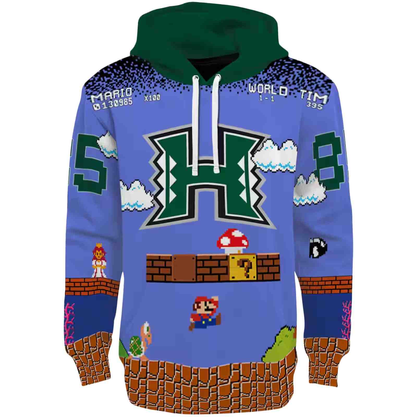 Personalized Hawaii Rainbow Warriors Mario Blue Black Hoodie