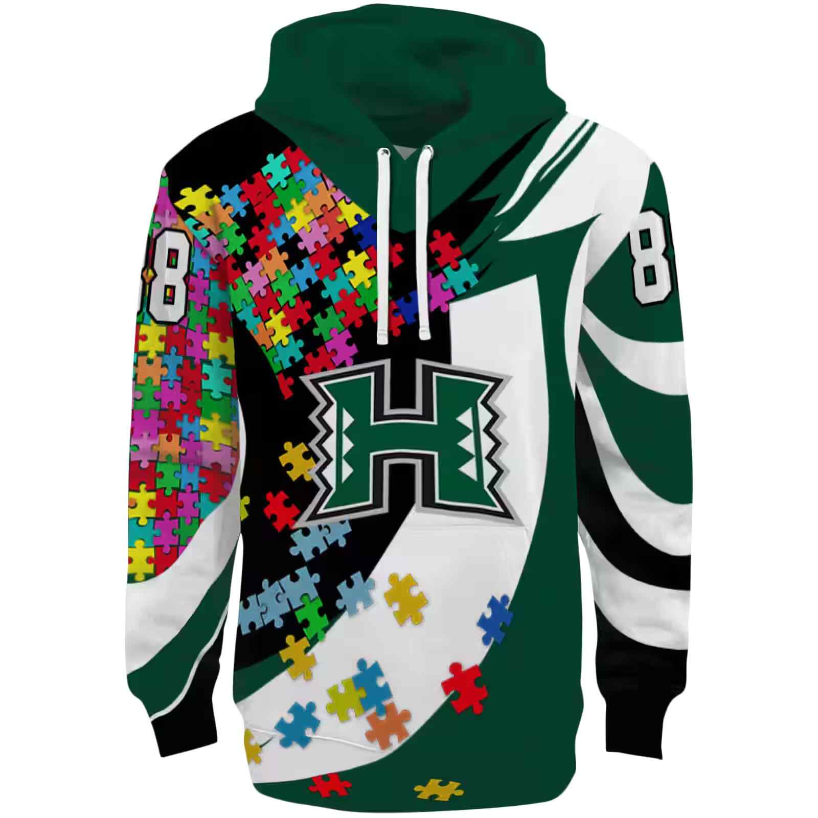 Personalized Hawaii Rainbow Warriors Puzzle Pieces Green Hoodie