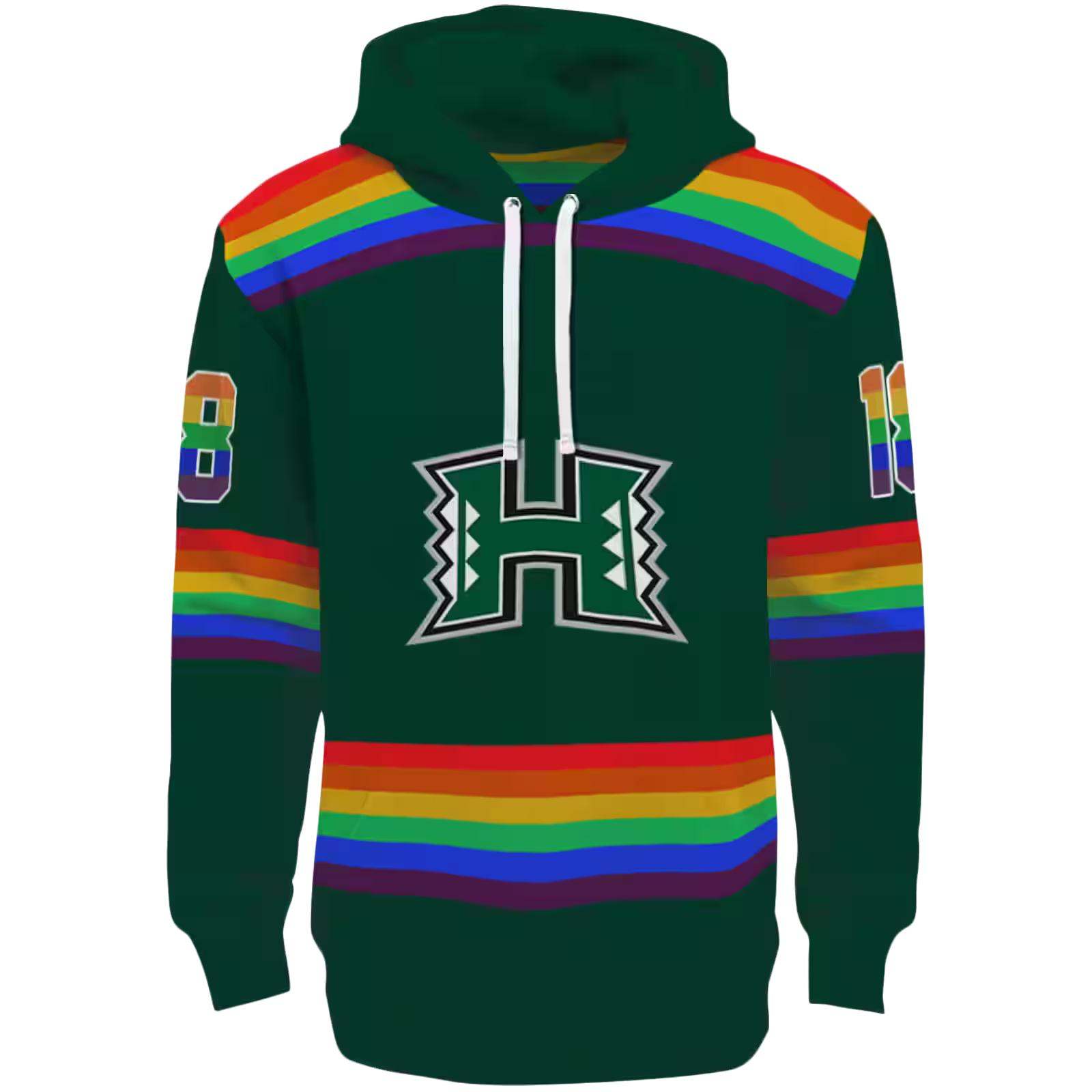 Personalized Hawaii Rainbow Warriors Rainbow Stripes Green Hoodie