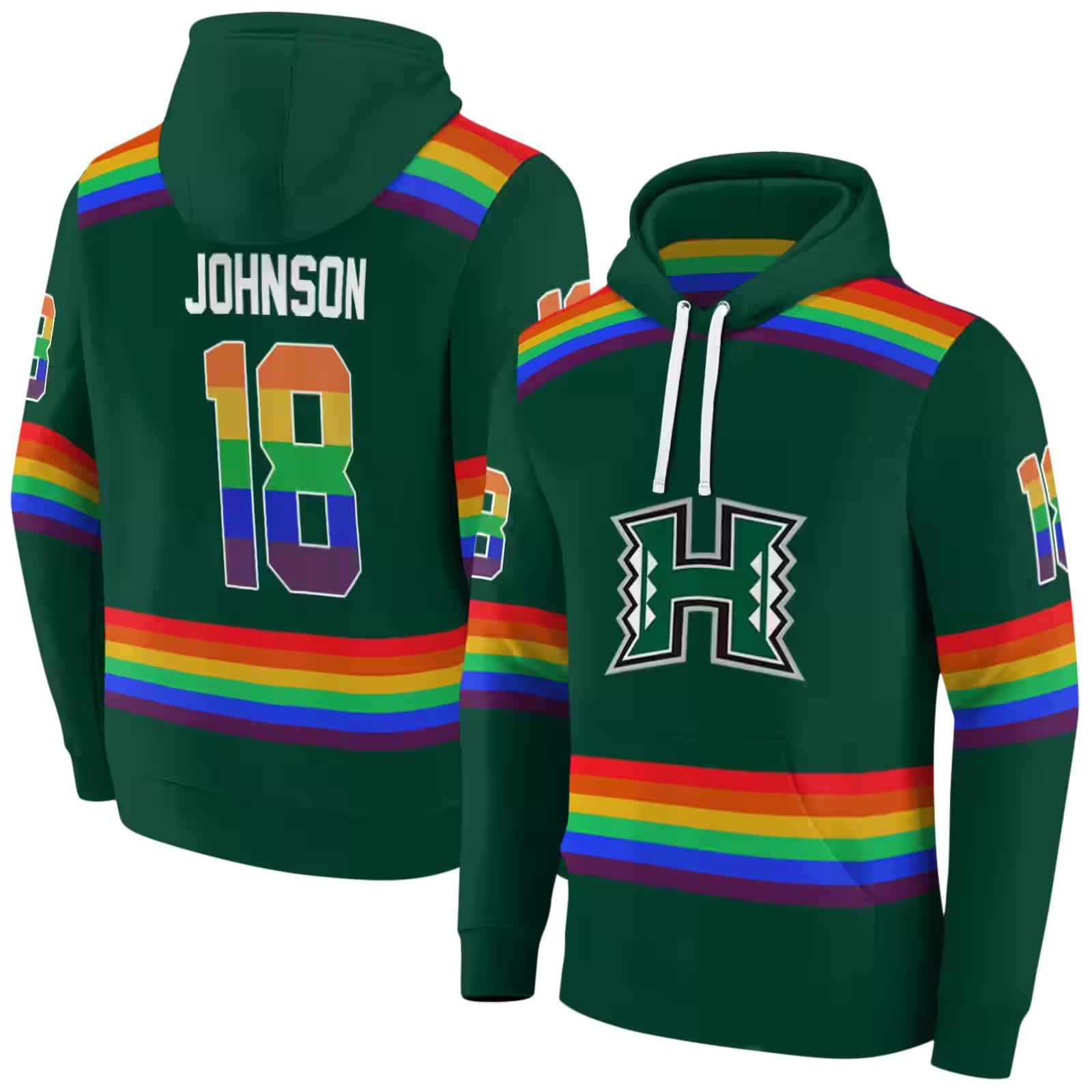 personalized hawaii rainbow warriors rainbow stripes green hoodie fashion forward