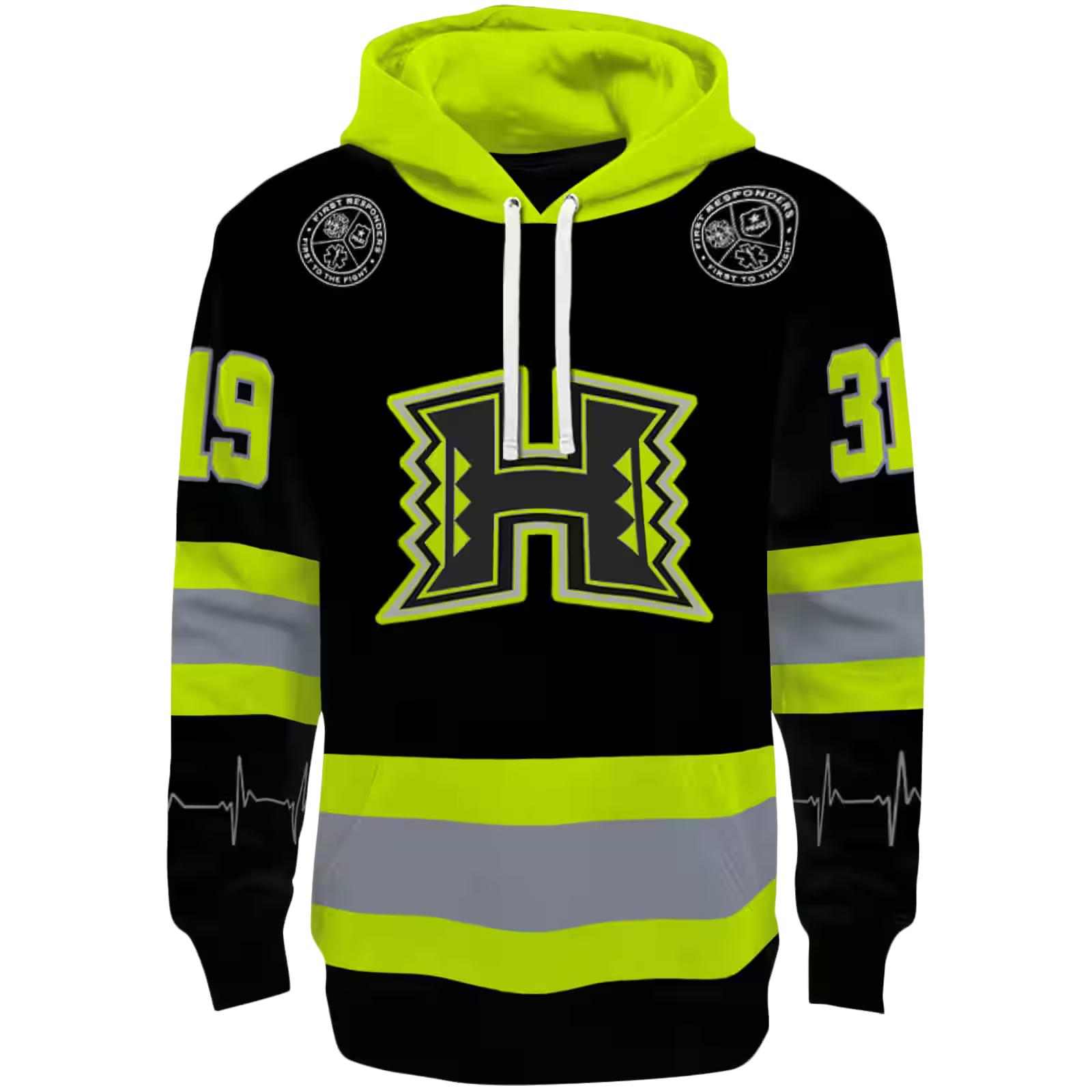 Personalized Hawaii Rainbow Warriors Safety Motif Black Neon Green Hoodie