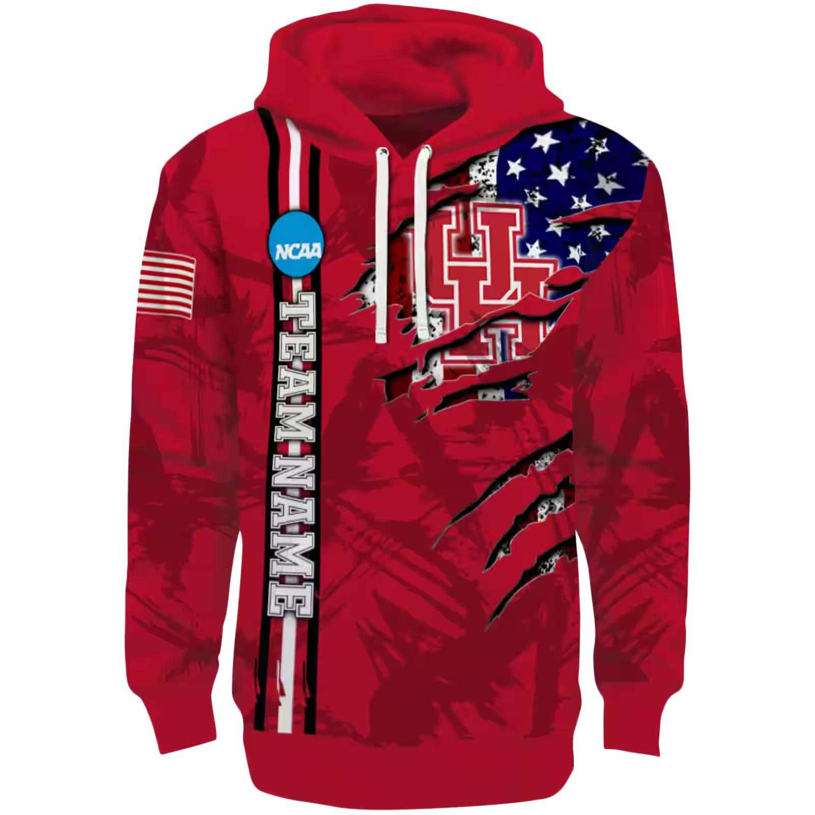Personalized Houston Cougars Ripped Flag Red Hoodie