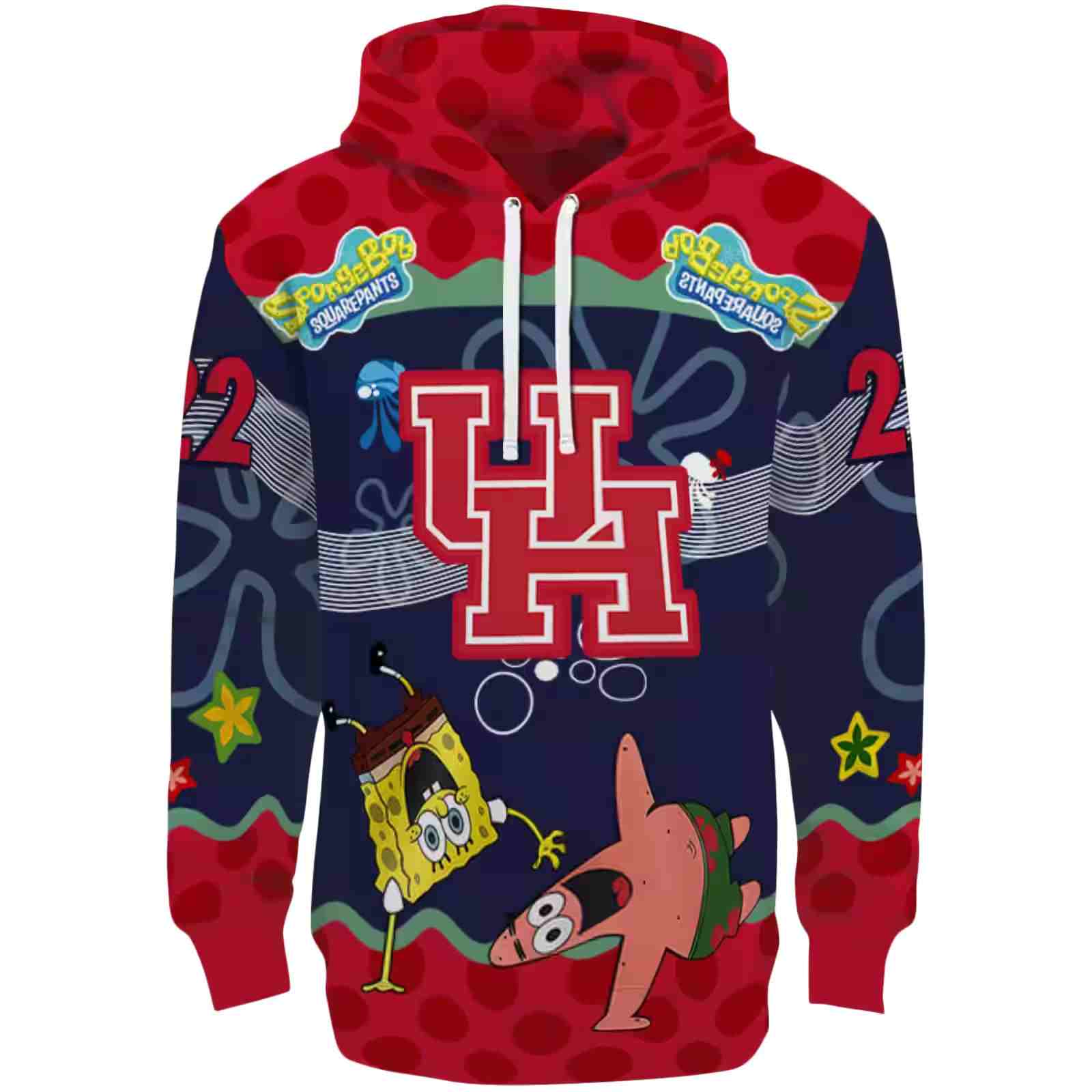 Personalized Houston Cougars Spongebob Patrick Star Red Navy Hoodie