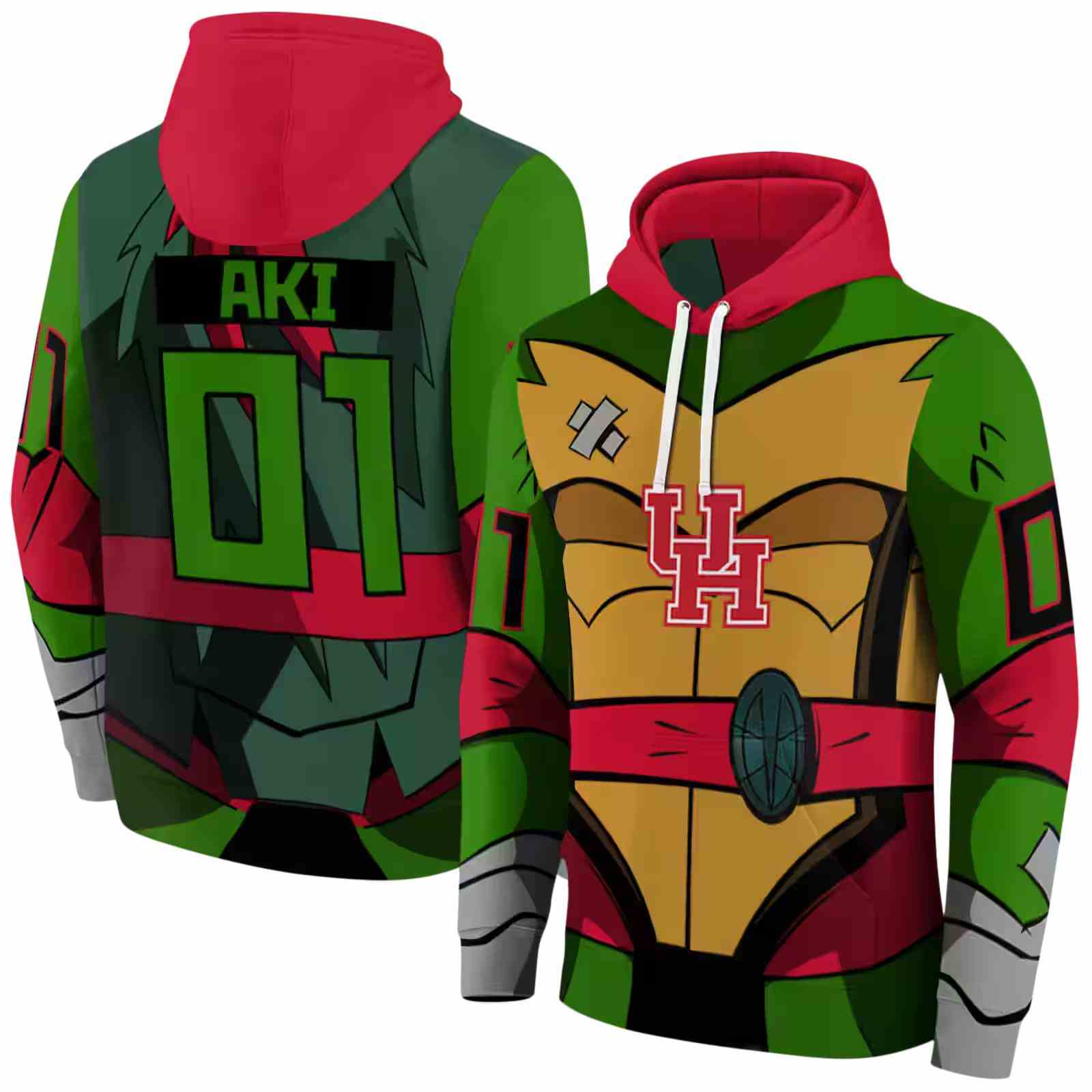 personalized houston cougars superhero armor red green hoodie fashion forward