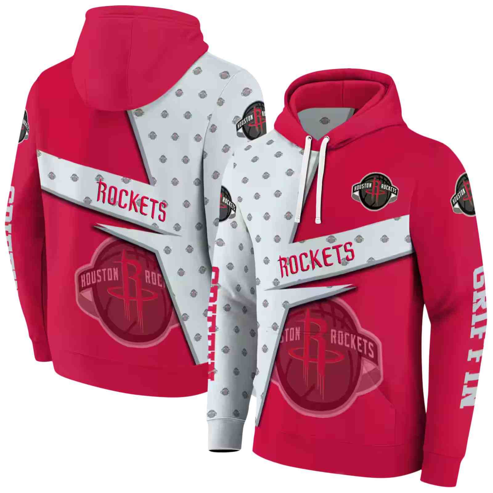 personalized houston rockets abstract shape red hoodie fashion forward