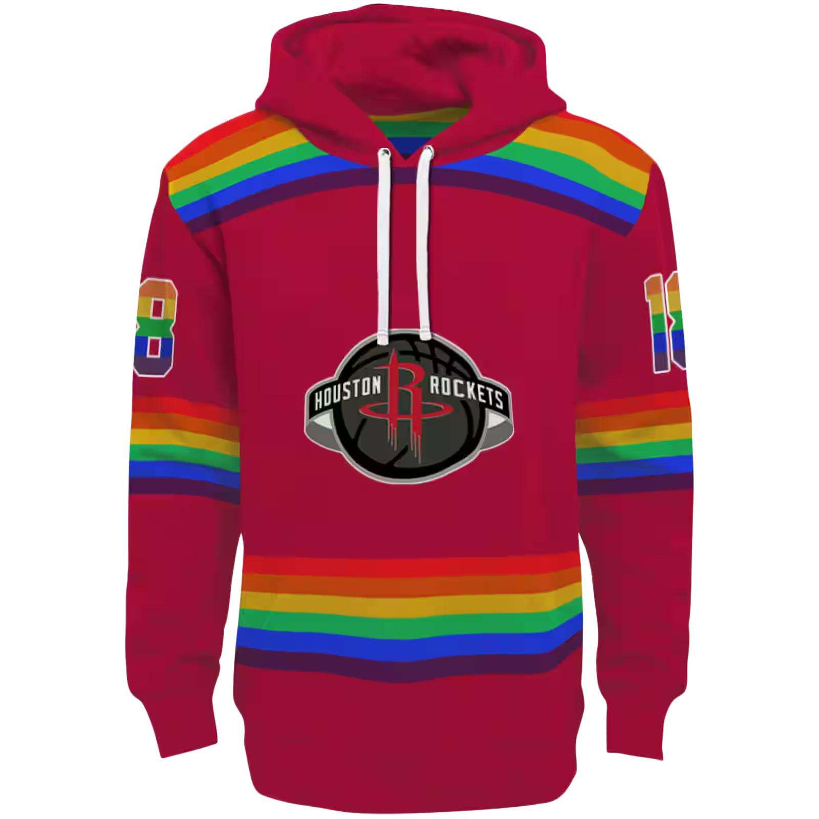 Personalized Houston Rockets Rainbow Stripes Red Hoodie