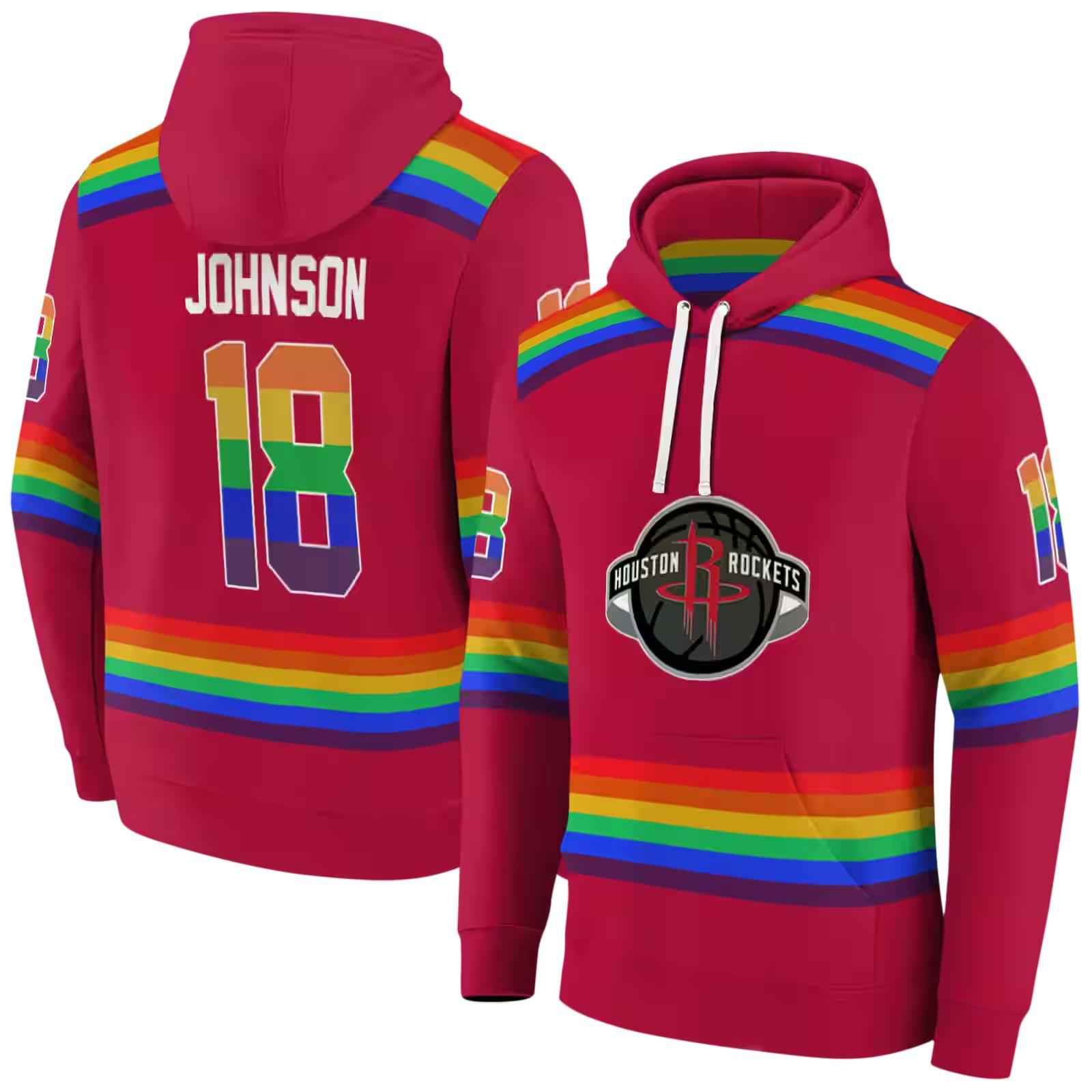 personalized houston rockets rainbow stripes red hoodie fashion forward