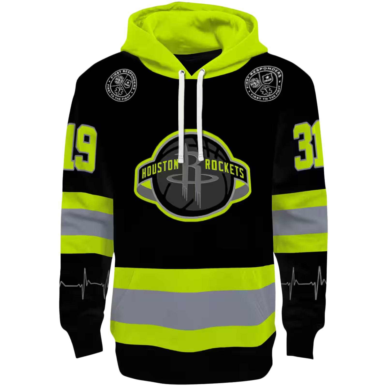 Personalized Houston Rockets Safety Motif Black Neon Green Hoodie