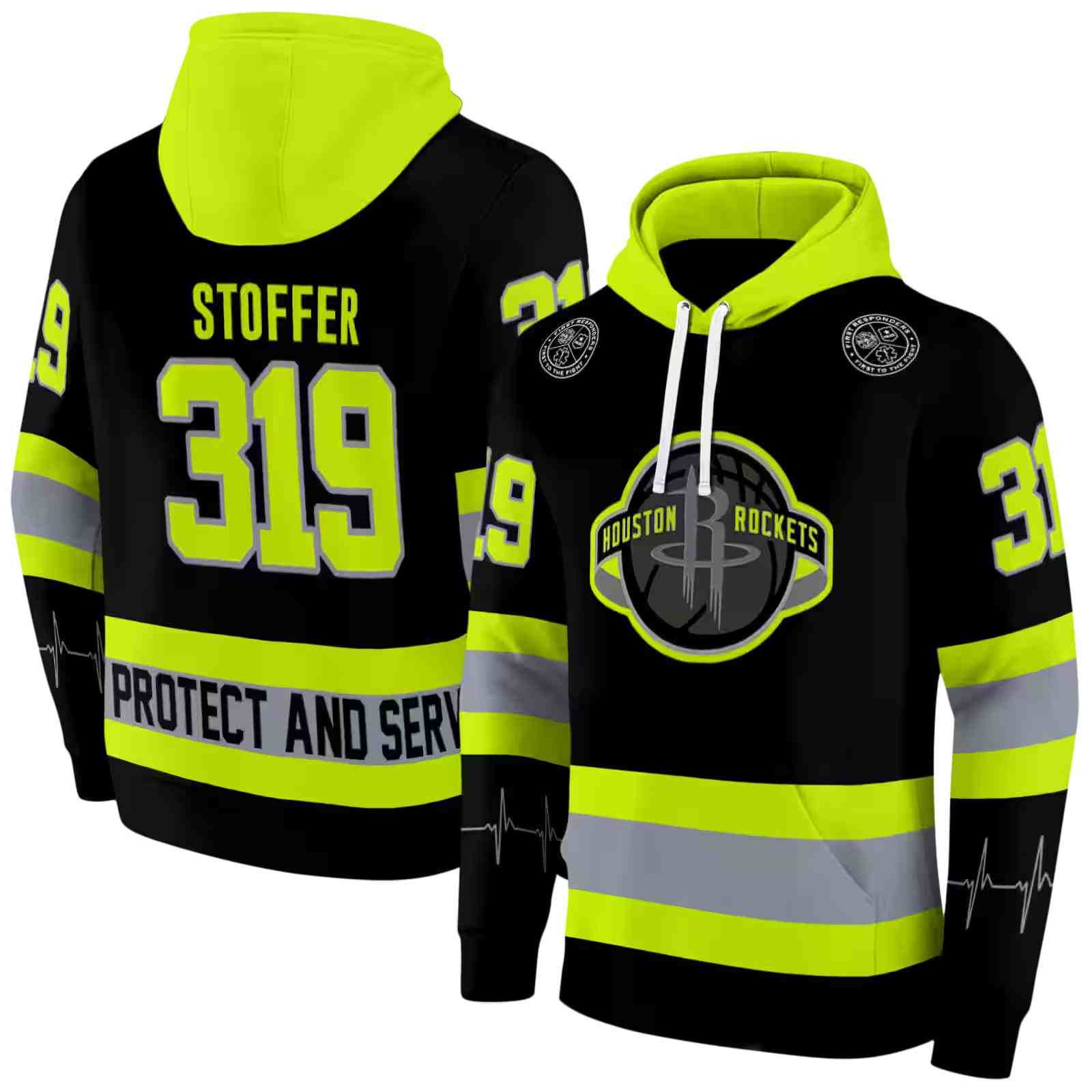 personalized houston rockets safety motif black neon green hoodie fashion forward