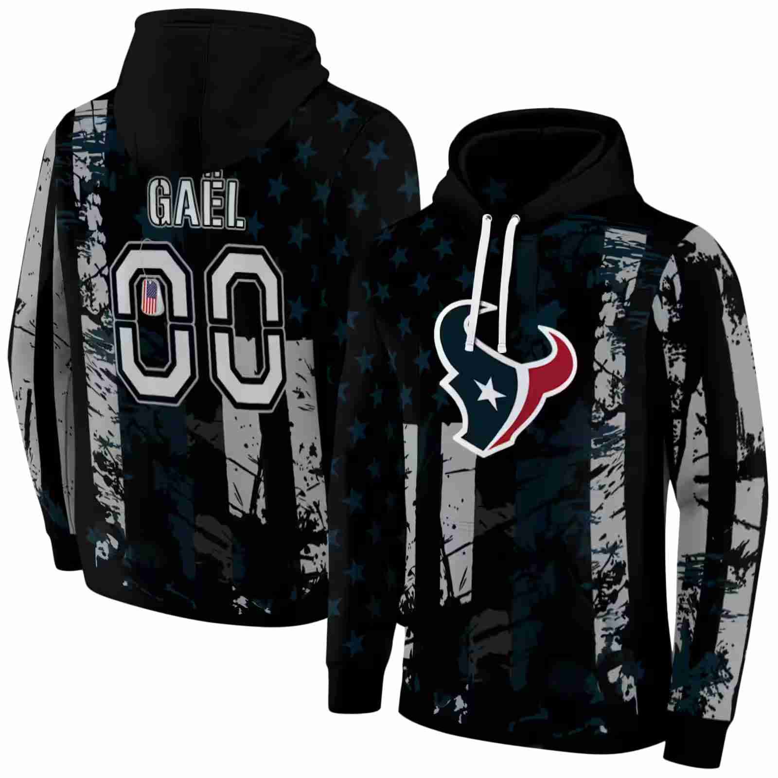 personalized houston texans distressed flag blue black hoodie fashion forward