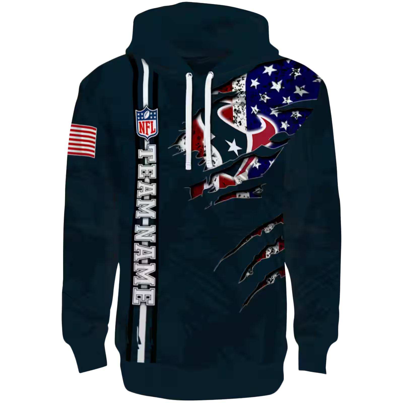 Personalized Houston Texans Ripped Flag Blue Hoodie