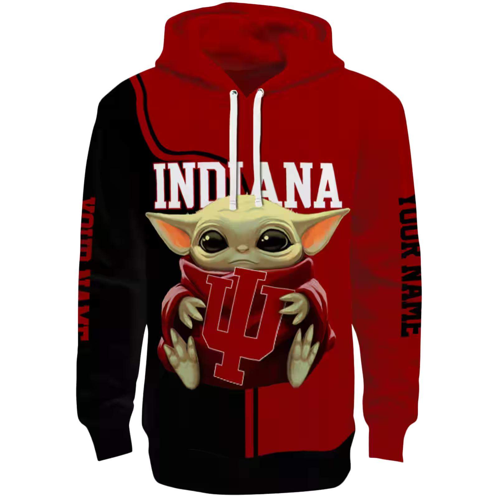 Personalized Indiana Hoosiers Baby Yoda Red Black Hoodie