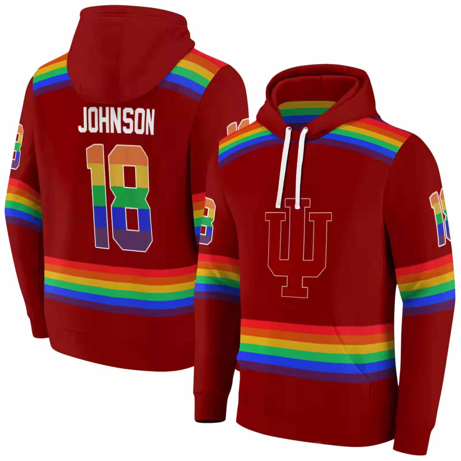 personalized indiana hoosiers rainbow stripes red hoodie fashion forward