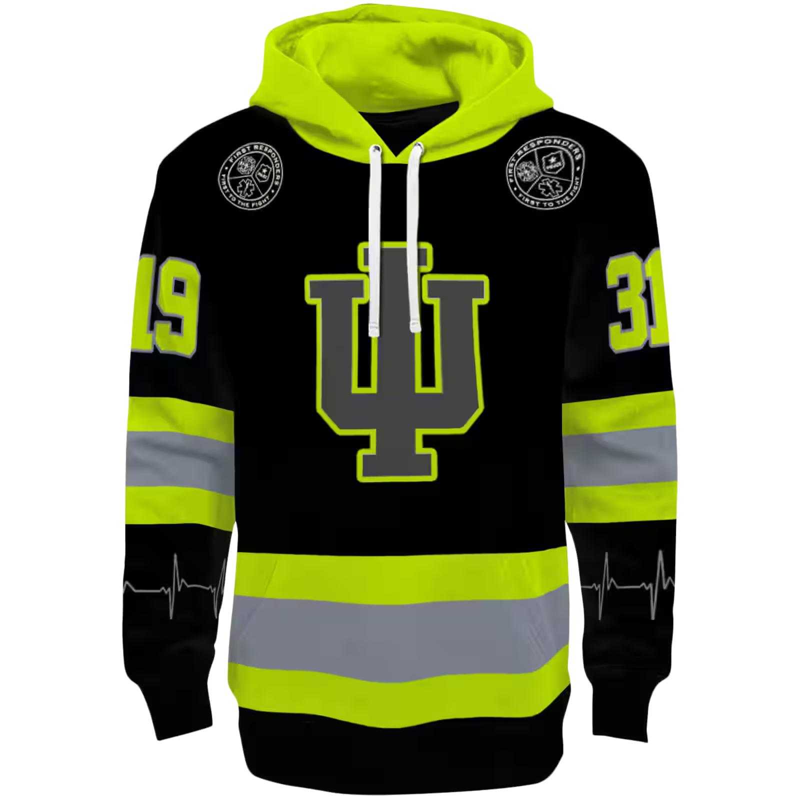 Personalized Indiana Hoosiers Safety Motif Black Neon Green Hoodie