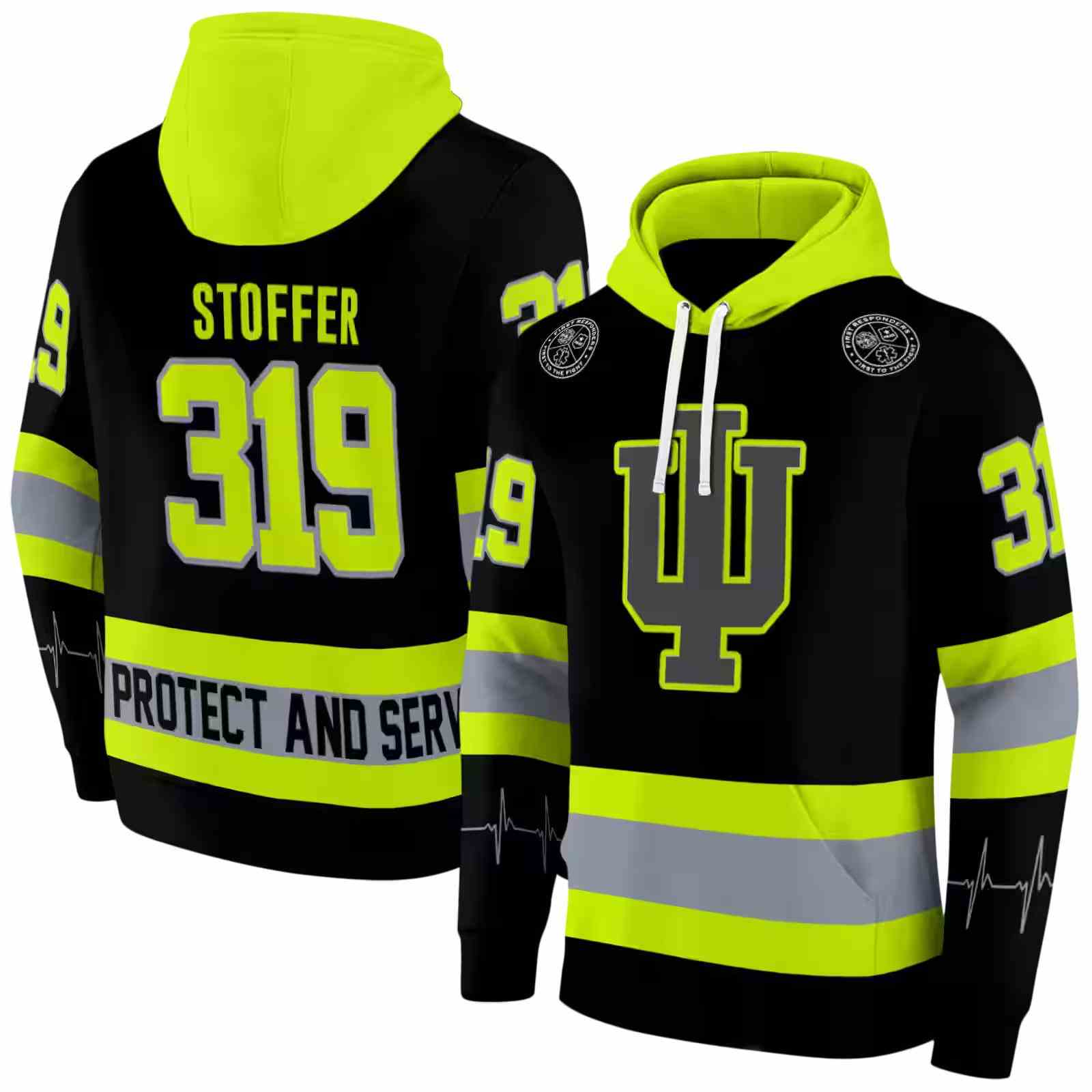 personalized indiana hoosiers safety motif black neon green hoodie fashion forward