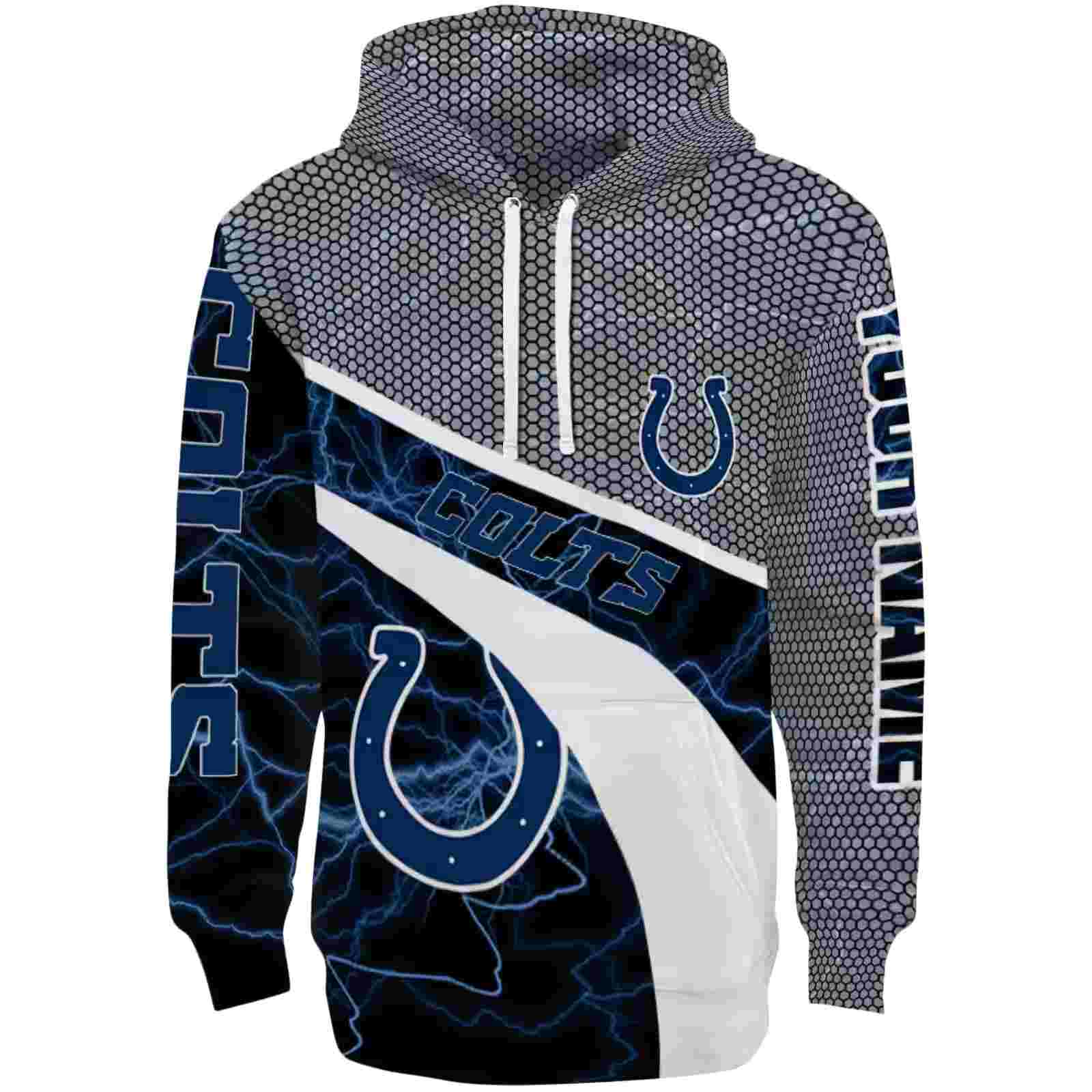 Personalized Indianapolis Colts Hexagonal Mesh Blue Black Gray Hoodie