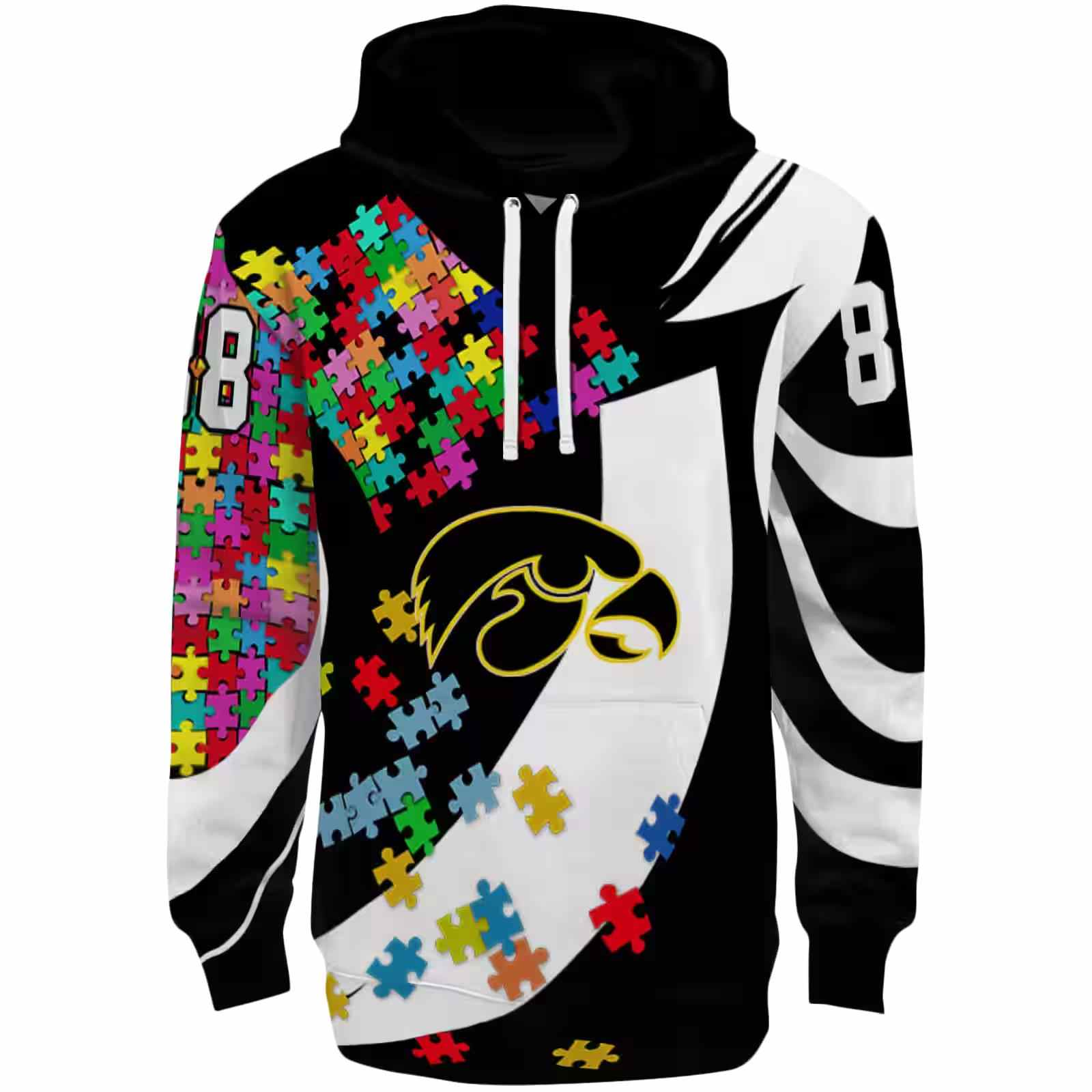 Personalized Iowa Hawkeyes Puzzle Pieces Black Hoodie