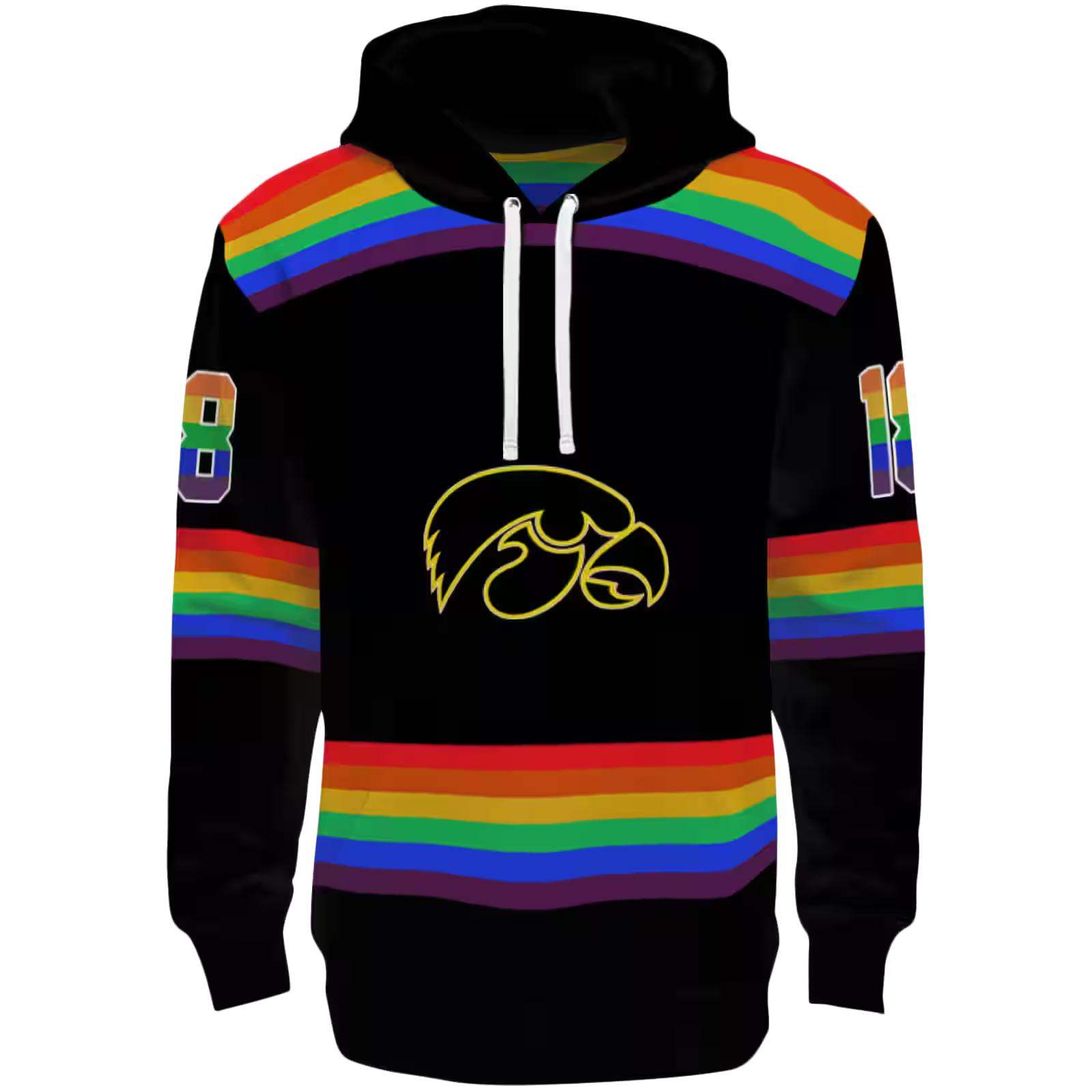 Personalized Iowa Hawkeyes Rainbow Stripes Black Hoodie