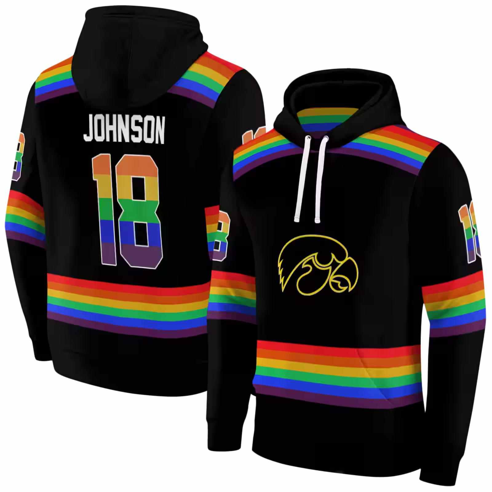personalized iowa hawkeyes rainbow stripes black hoodie fashion forward