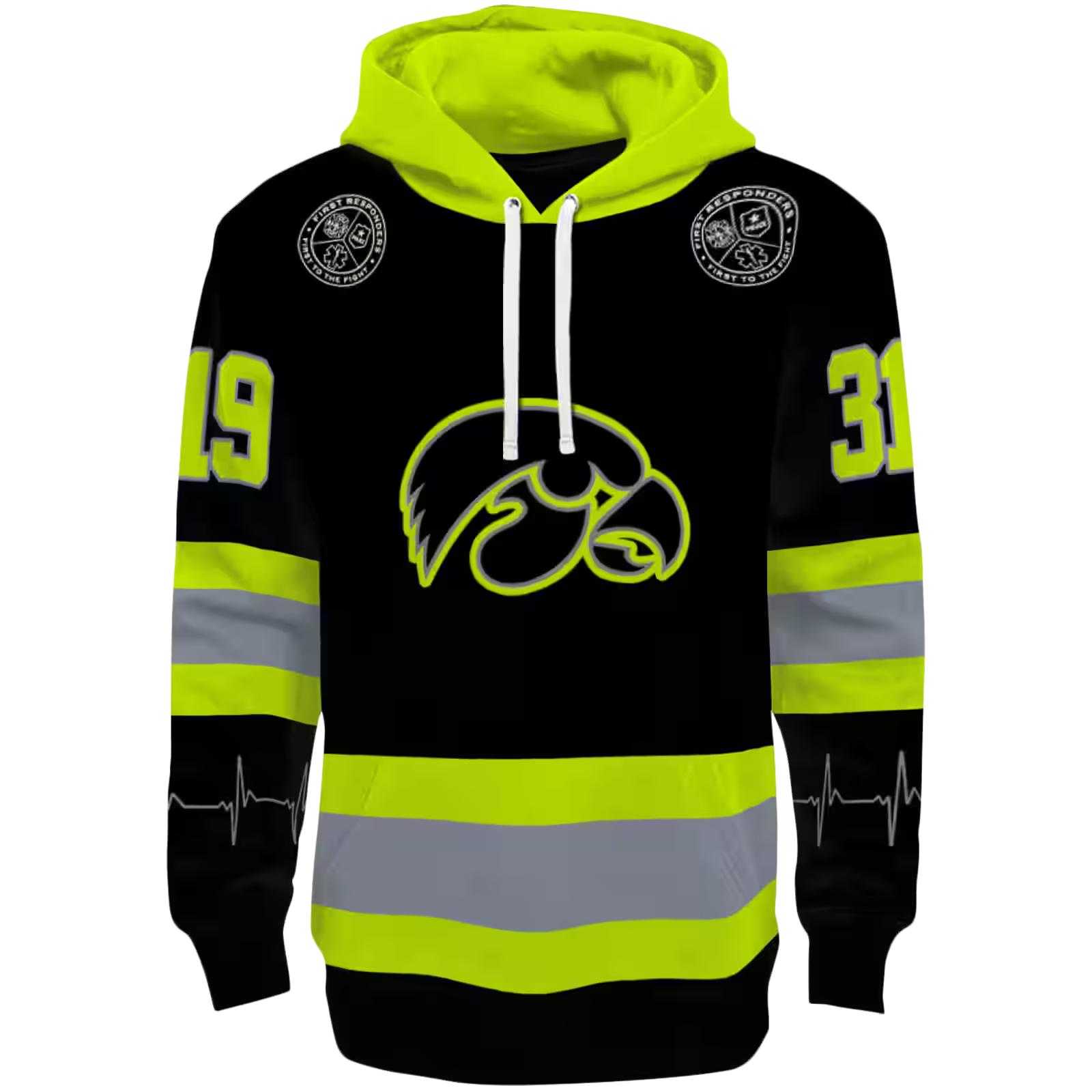 Personalized Iowa Hawkeyes Safety Motif Black Neon Green Hoodie