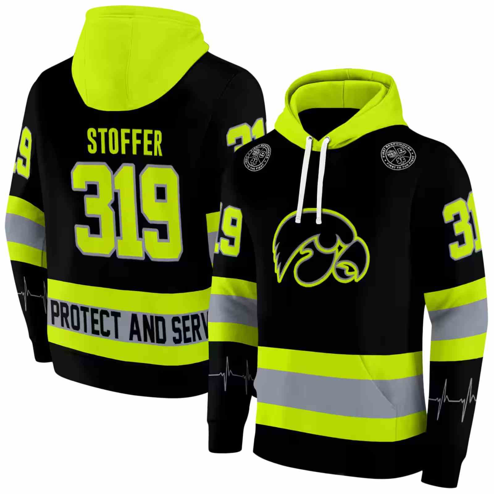 personalized iowa hawkeyes safety motif black neon green hoodie fashion forward