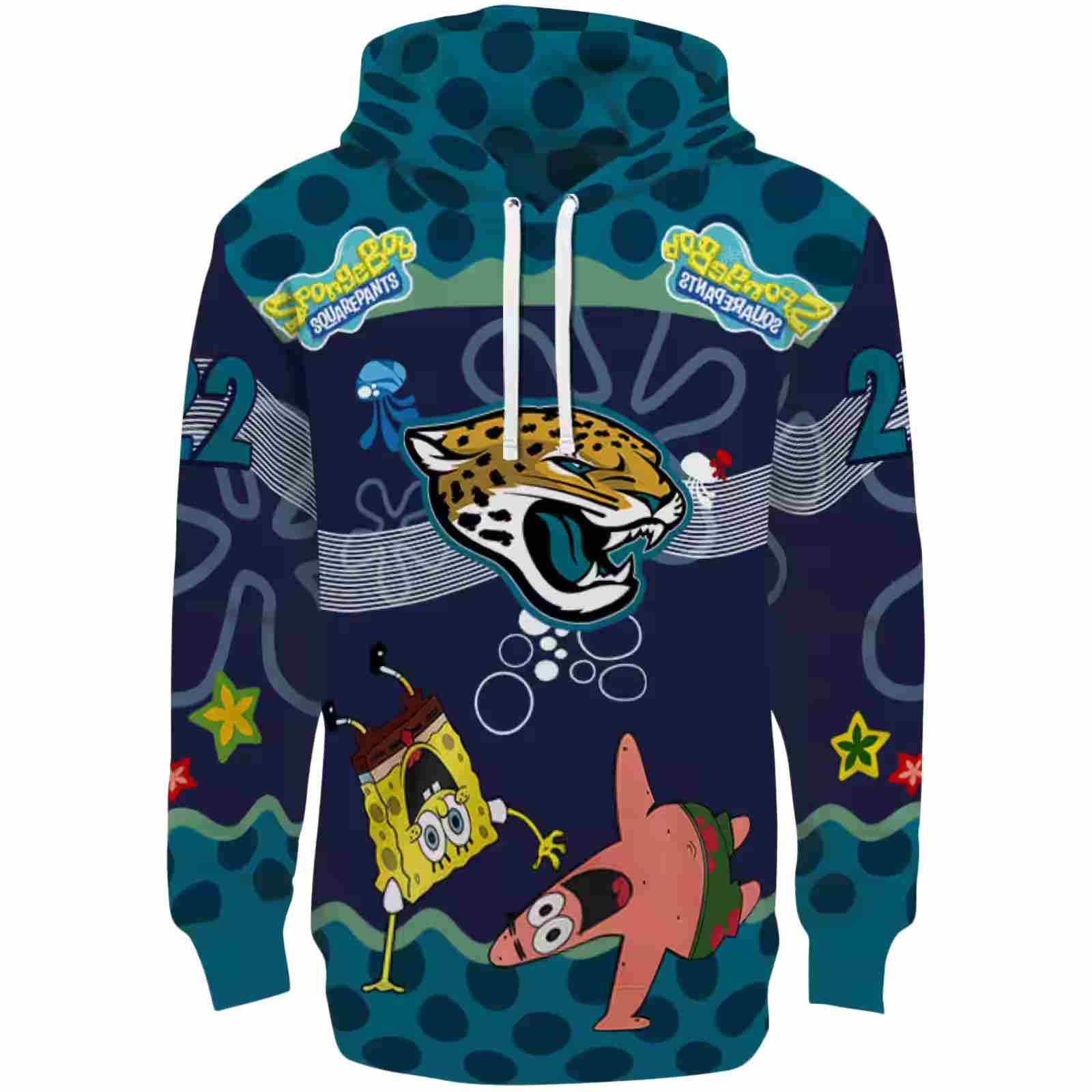 Personalized Jacksonville Jaguars Spongebob Patrick Star Teal Navy Hoodie