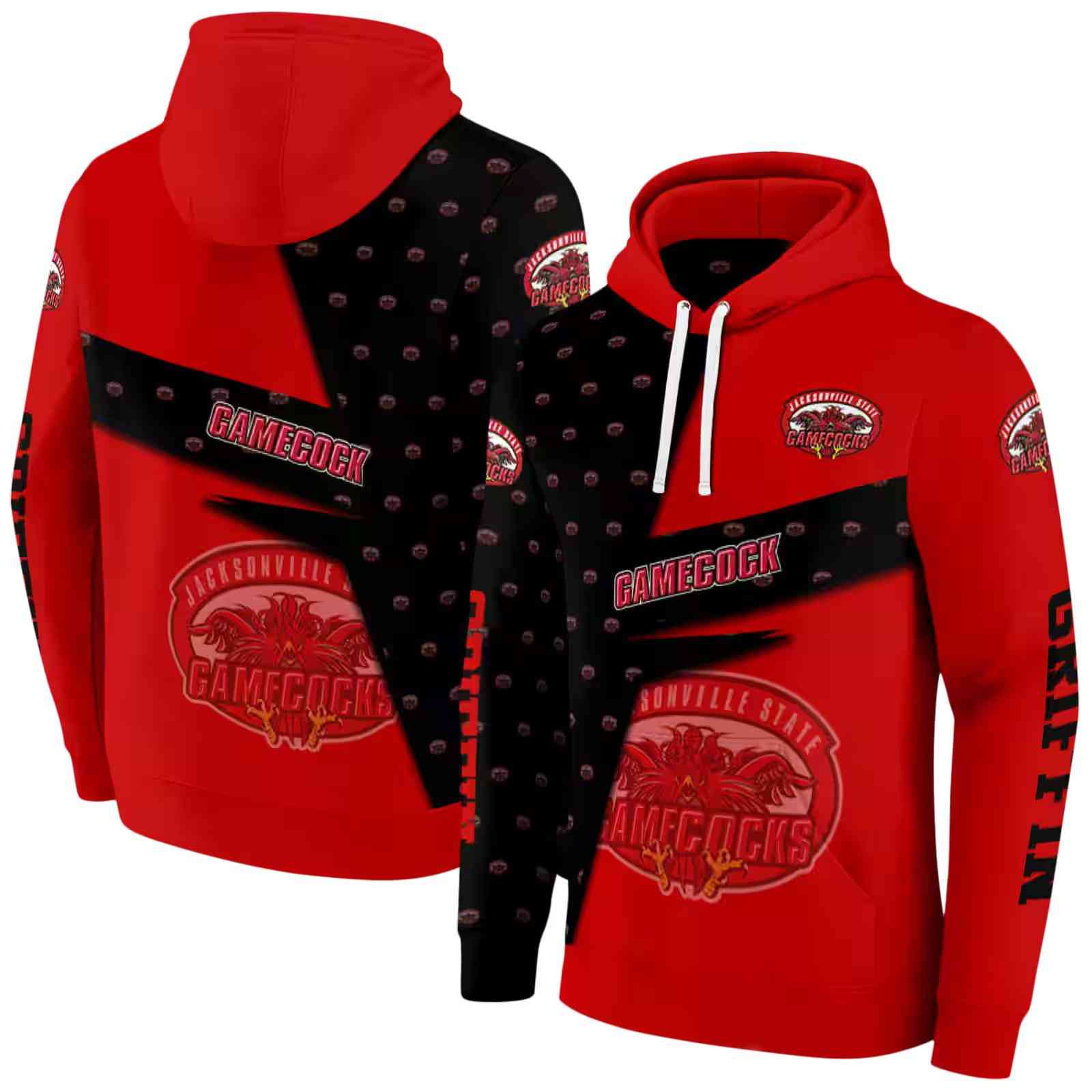 personalized jacksonville state gamecocks abstract shape red hoodie fashion forward