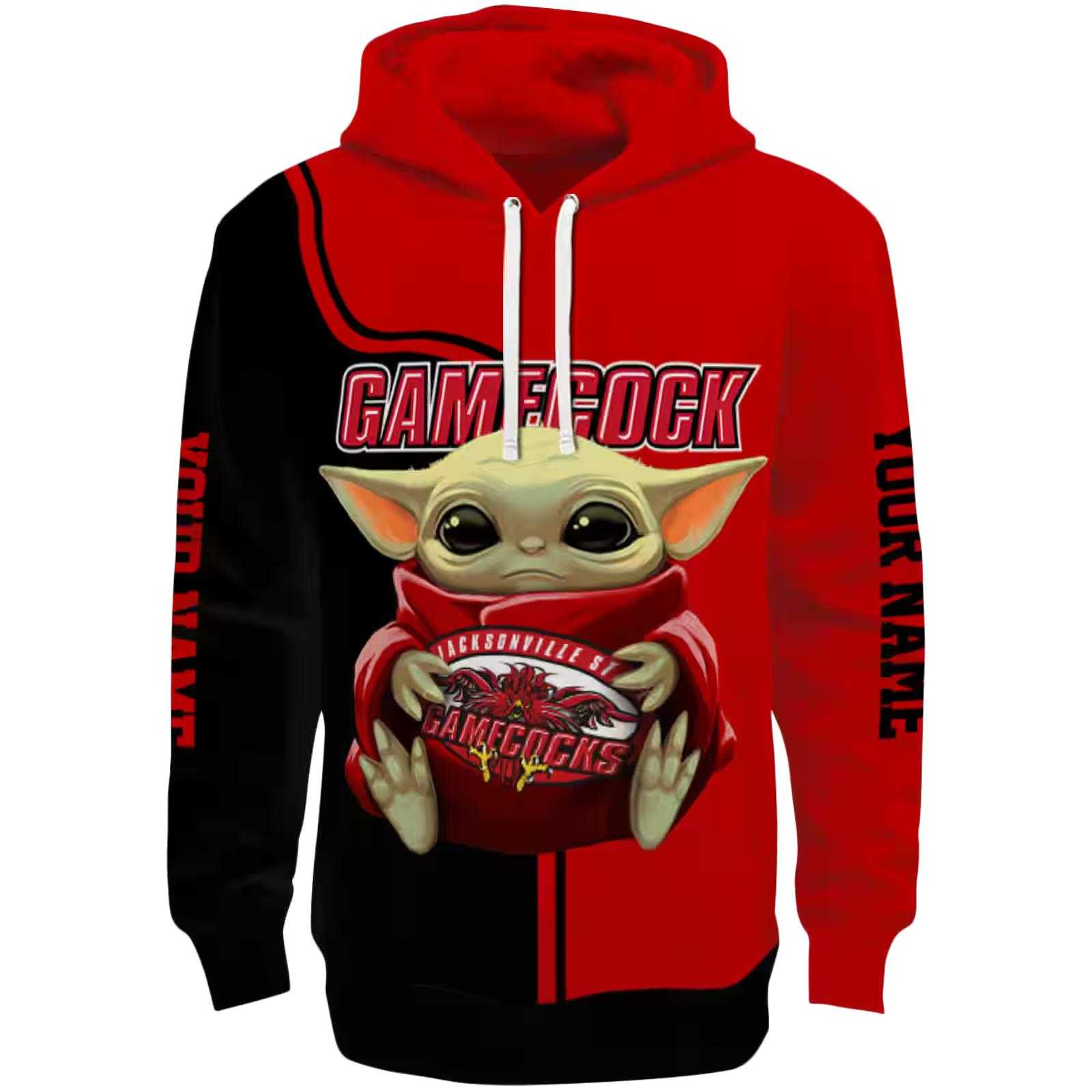 Personalized Jacksonville State Gamecocks Baby Yoda Red Black Hoodie