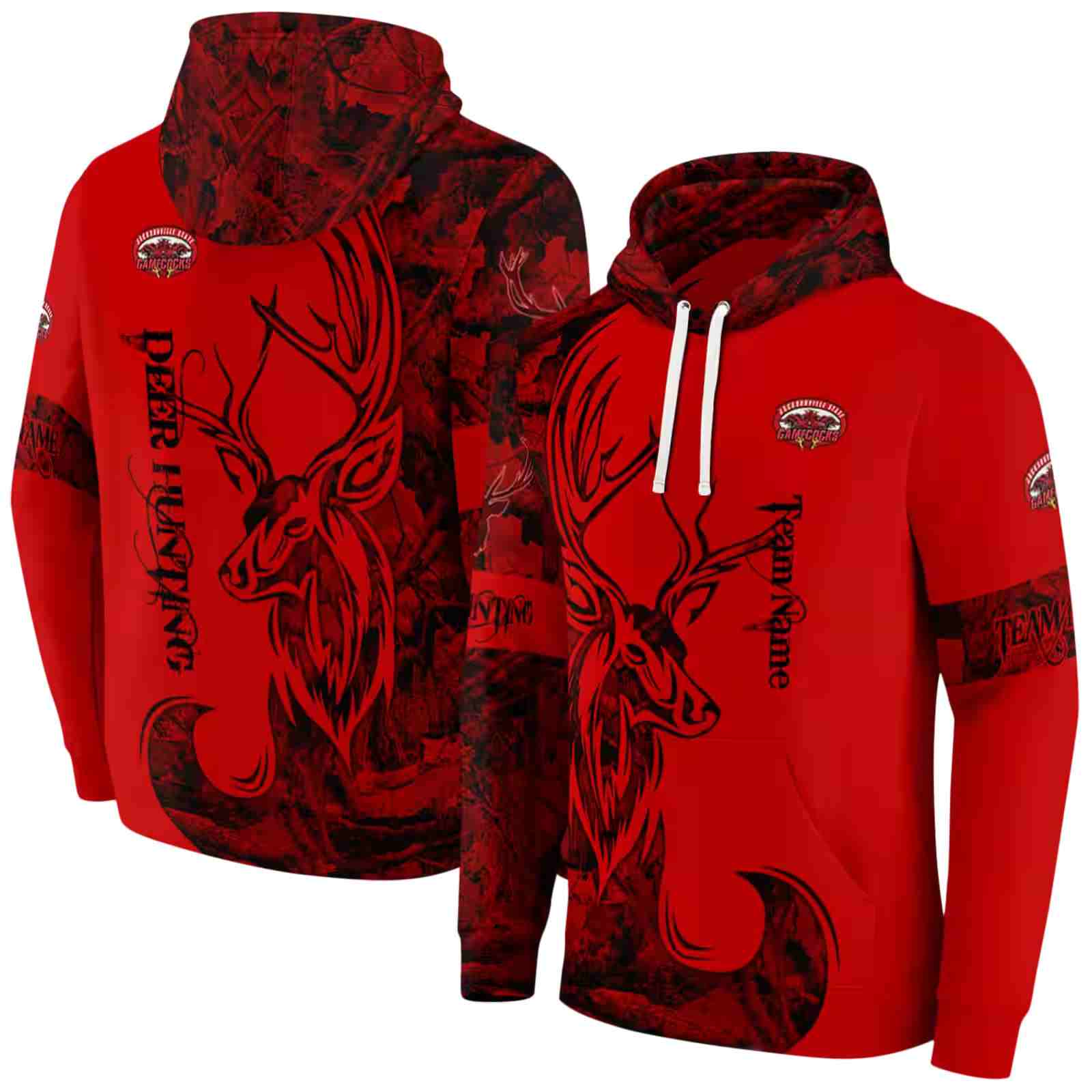personalized jacksonville state gamecocks deer silhouette red hoodie fashion forward