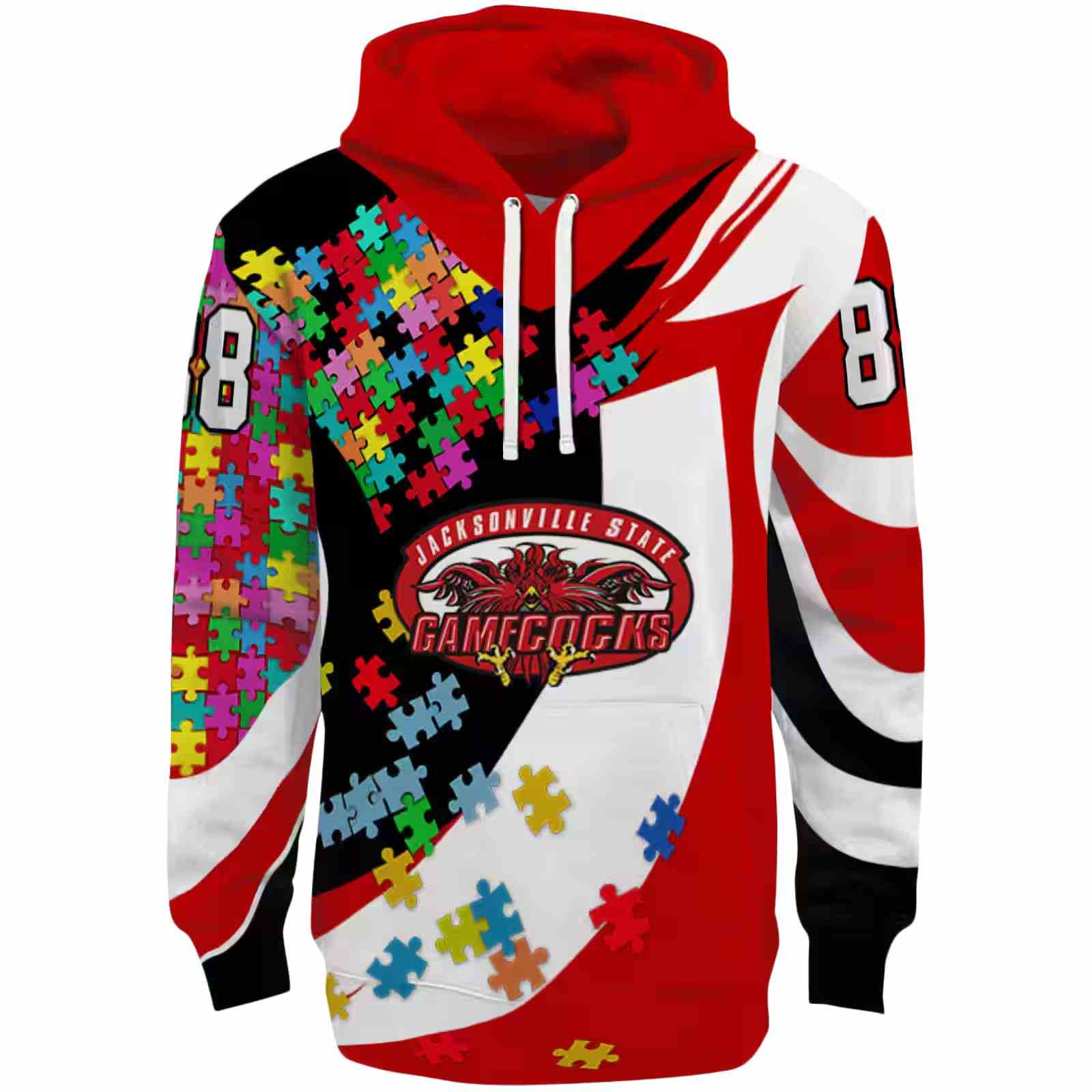 Personalized Jacksonville State Gamecocks Puzzle Pieces Red Hoodie