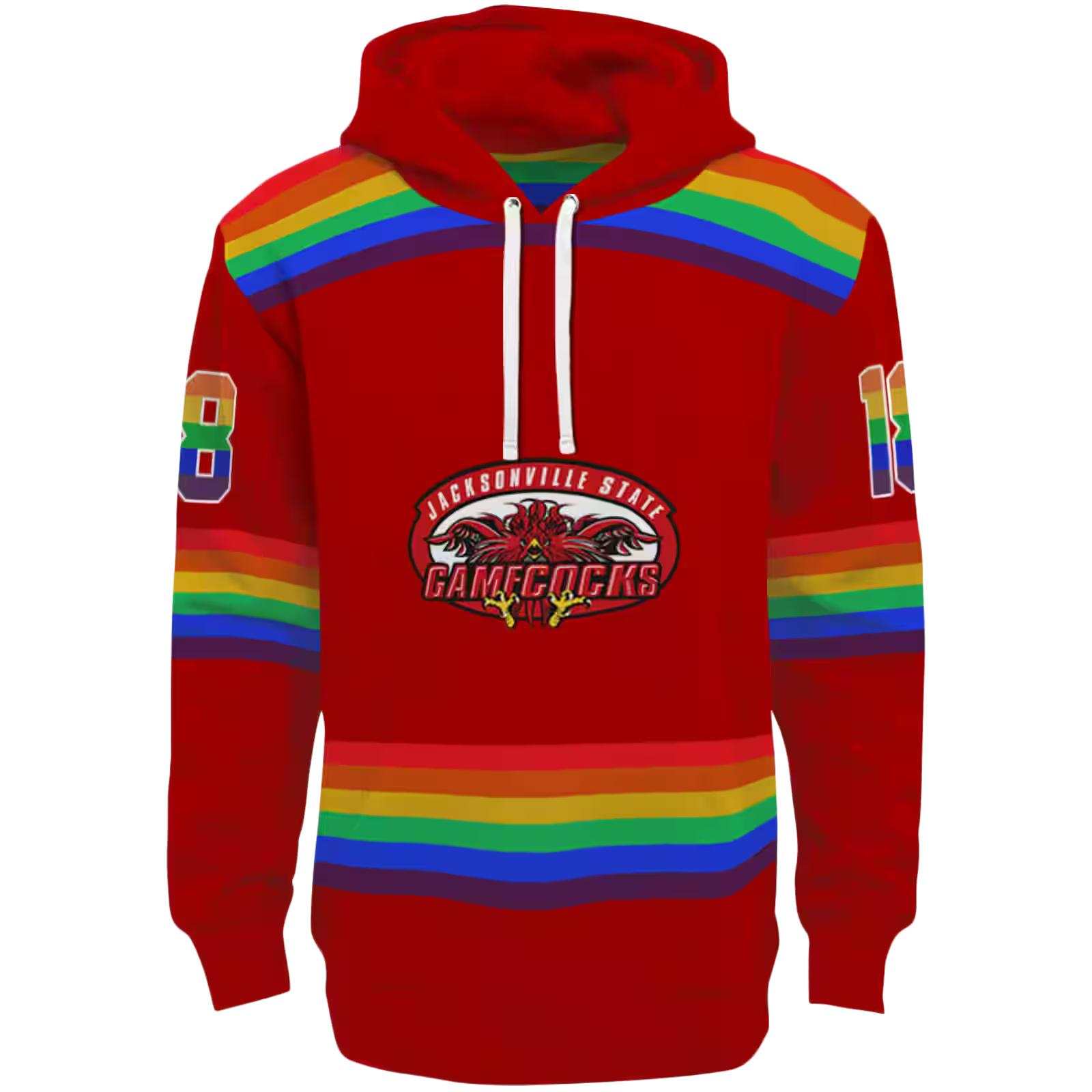 Personalized Jacksonville State Gamecocks Rainbow Stripes Red Hoodie