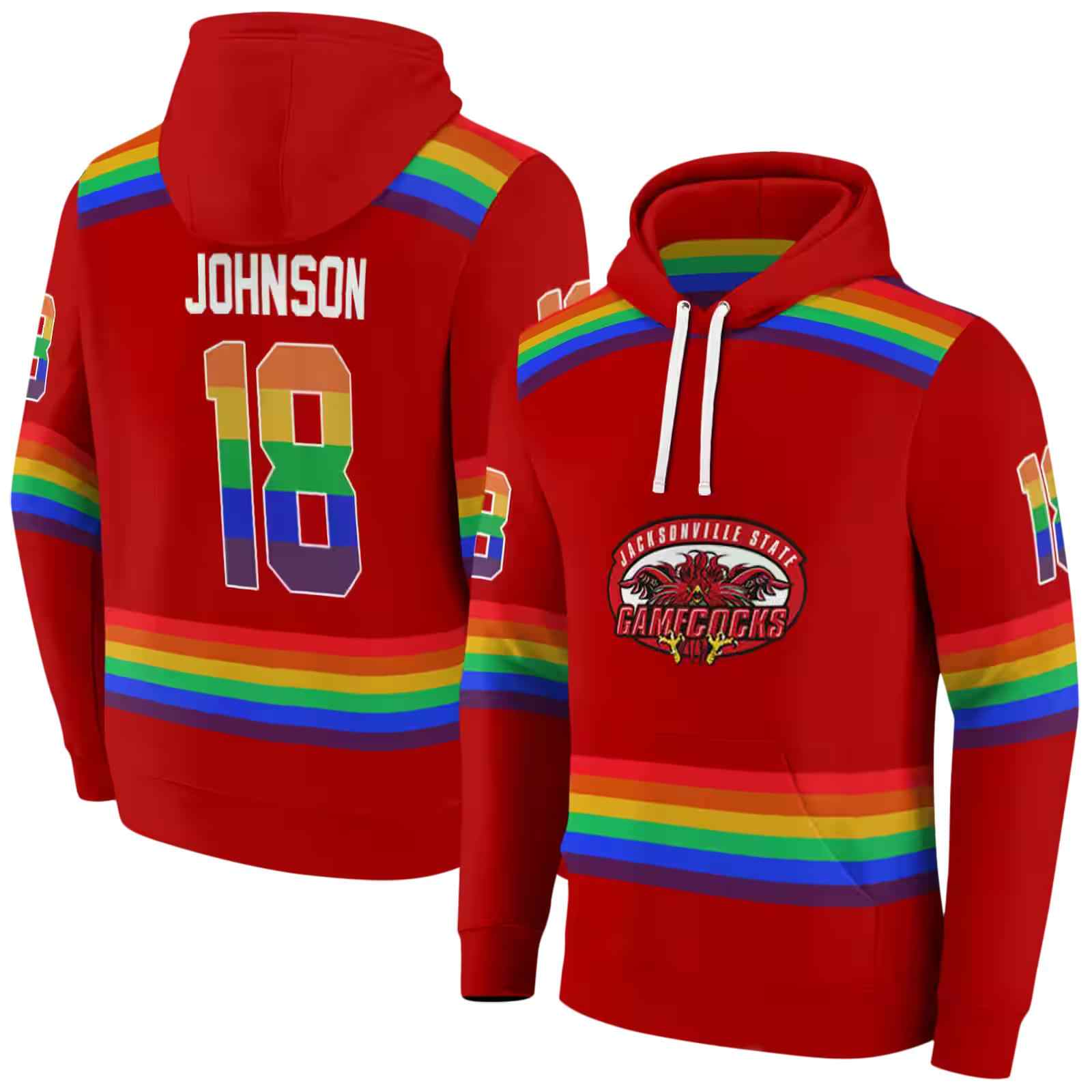 personalized jacksonville state gamecocks rainbow stripes red hoodie fashion forward