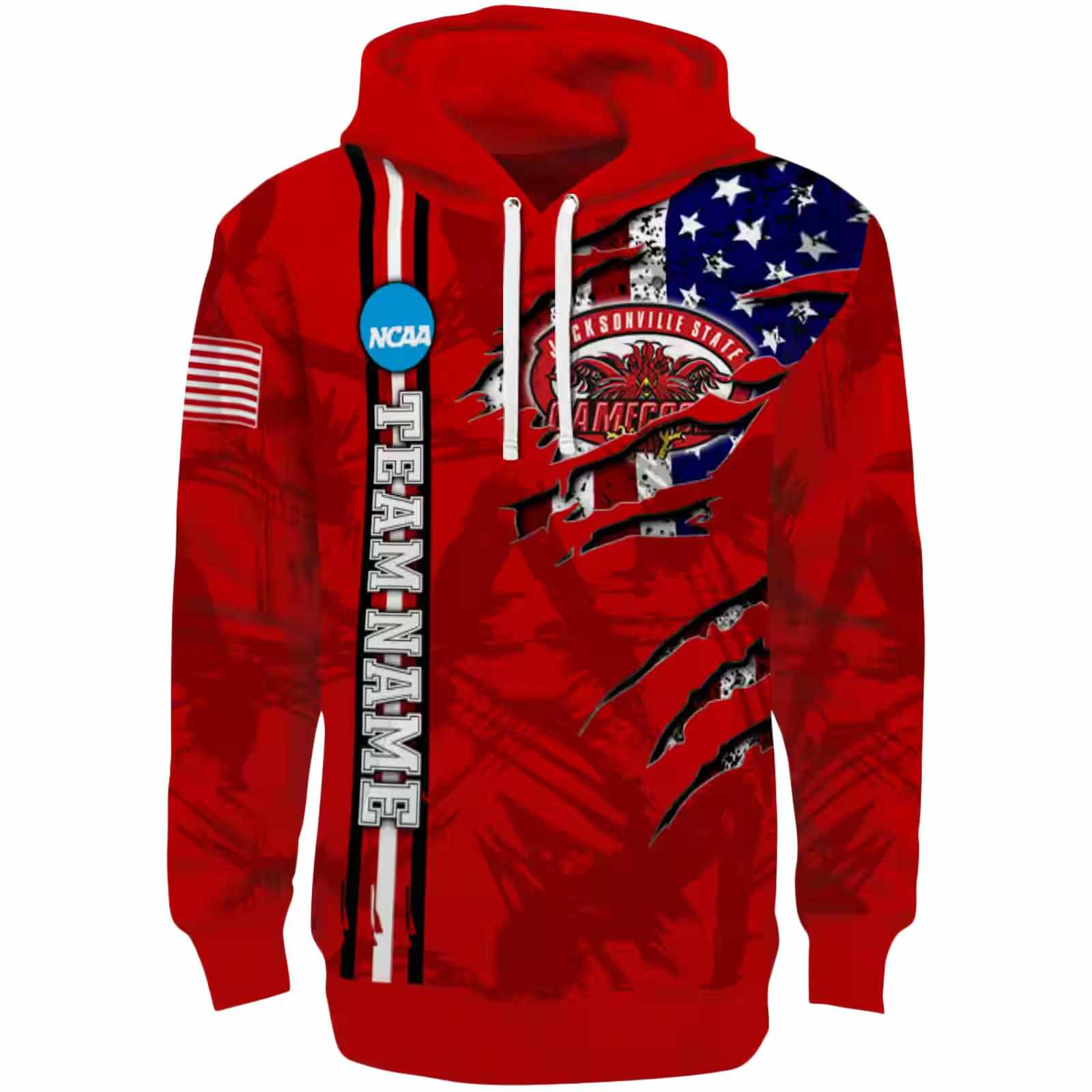 Personalized Jacksonville State Gamecocks Ripped Flag Red Hoodie