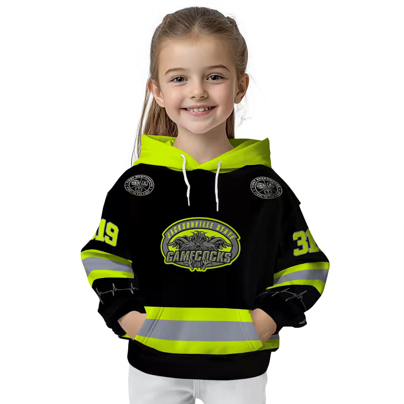 Personalized Jacksonville State Gamecocks Safety Motif Black Neon Green Hoodie