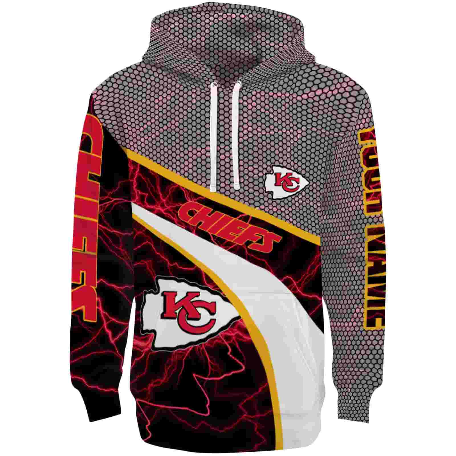 Personalized Kansas City Chiefs Hexagonal Mesh Red Black Gray Hoodie