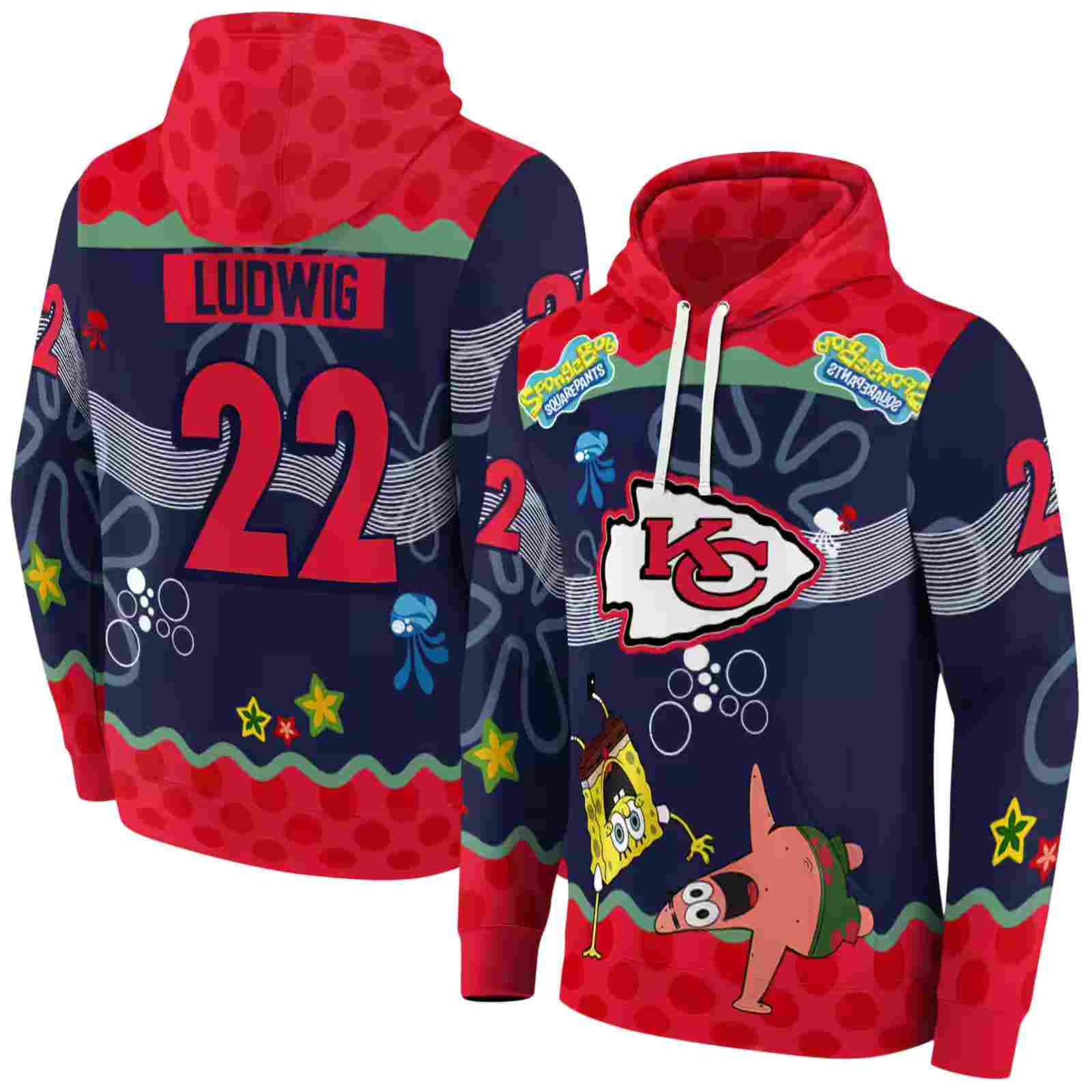 personalized kansas city chiefs spongebob patrick star red navy hoodie fashion forward