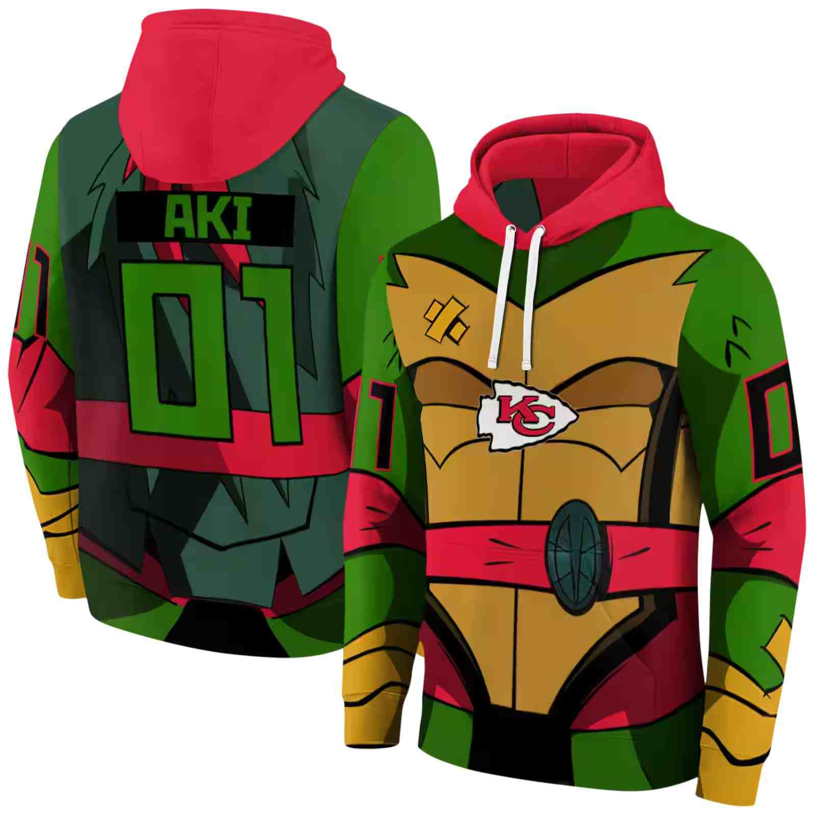 personalized kansas city chiefs superhero armor red green hoodie fashion forward