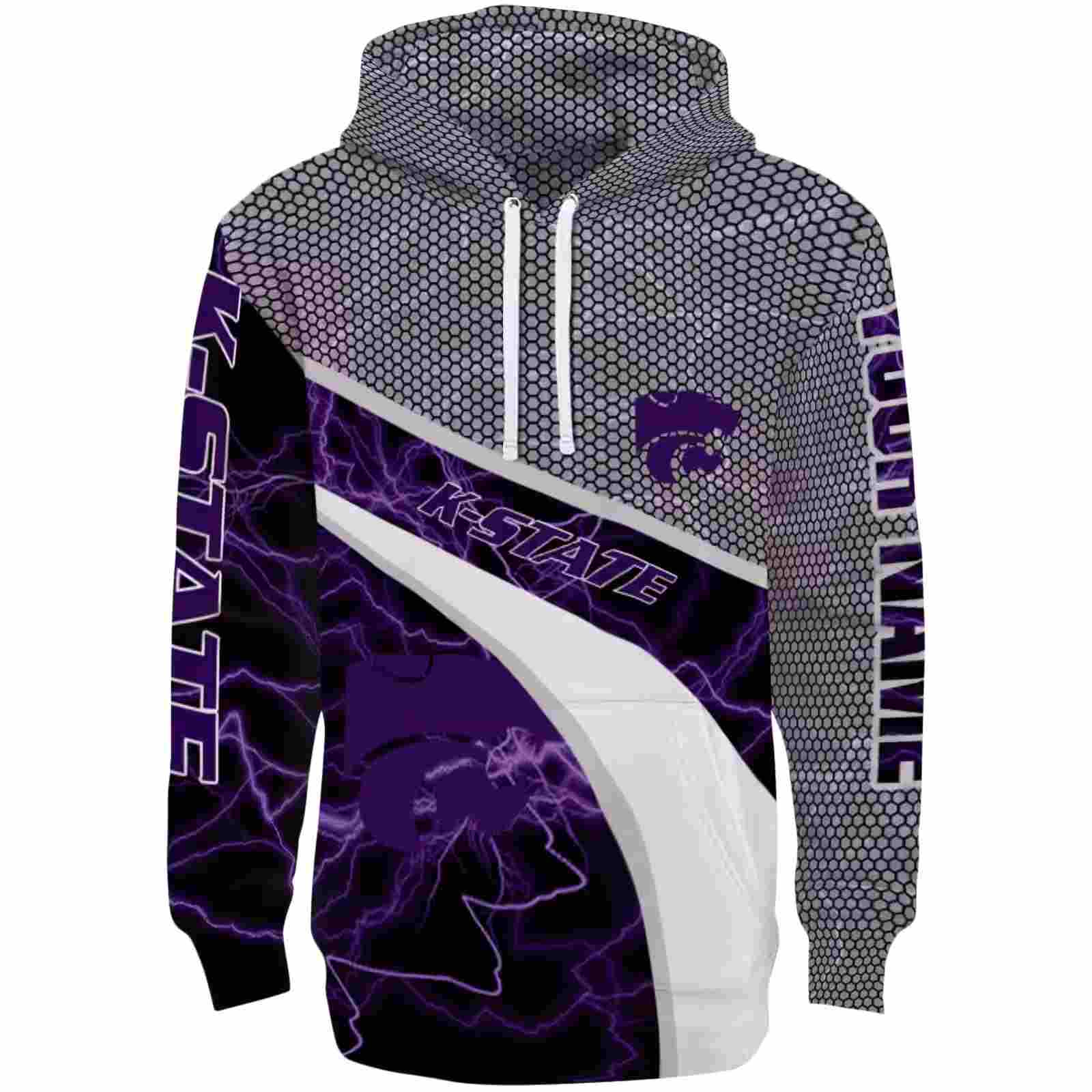 Personalized Kansas State Wildcats Hexagonal Mesh Purple Black Gray Hoodie