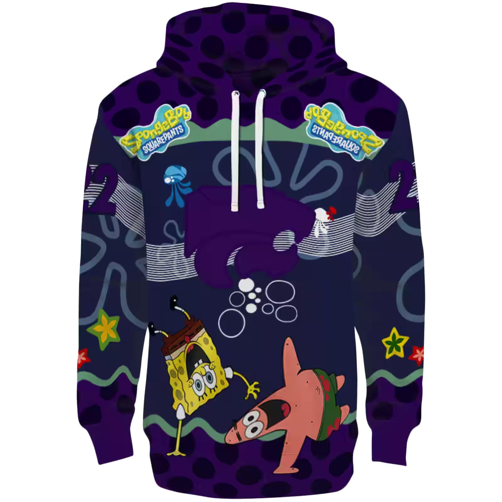 Personalized Kansas State Wildcats Spongebob Patrick Star Purple Navy Hoodie