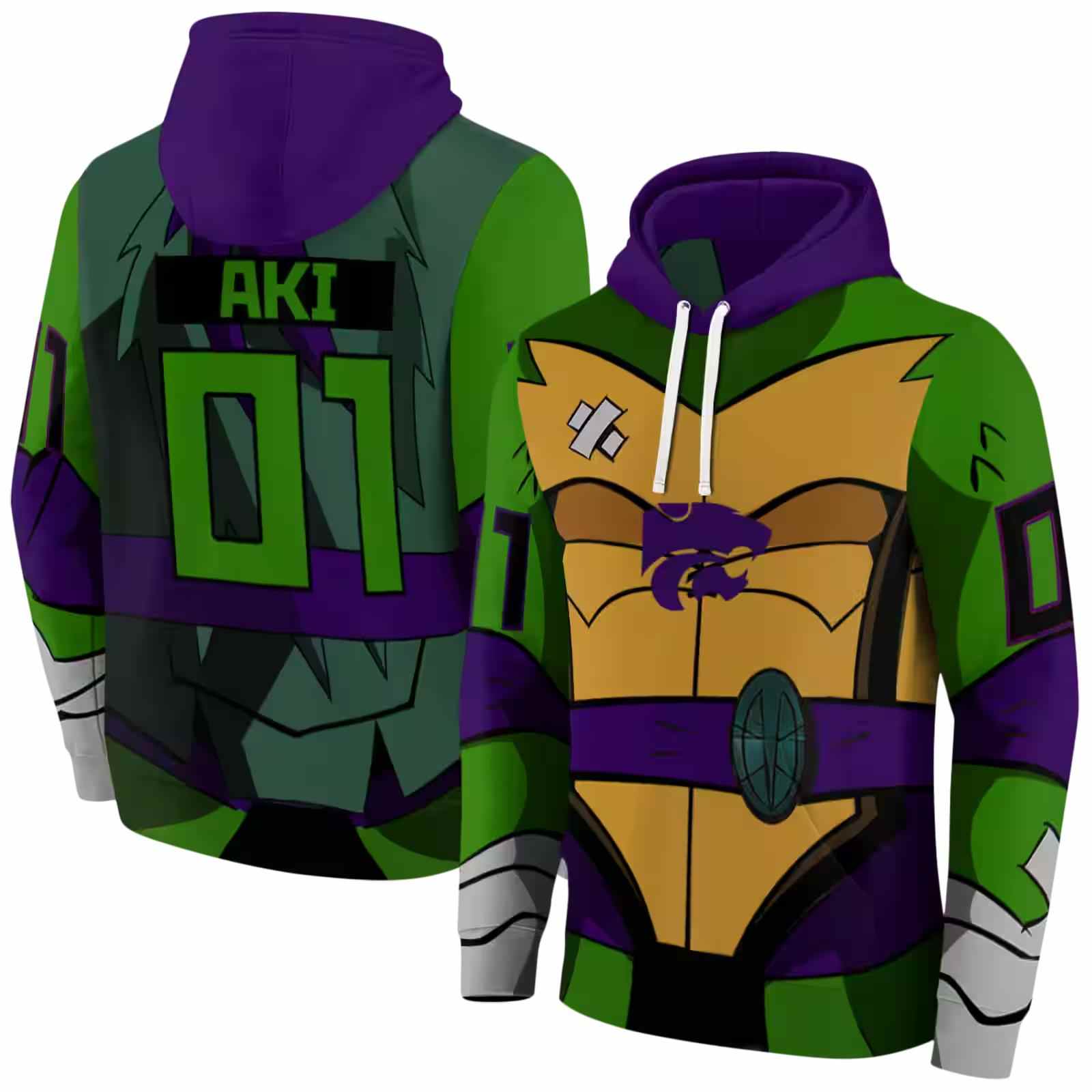 personalized kansas state wildcats superhero armor purple green hoodie fashion forward