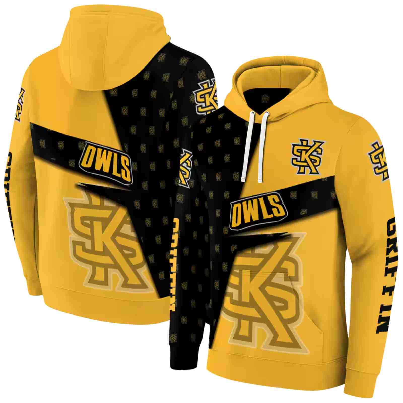 personalized kennesaw state owls abstract shape gold hoodie fashion forward