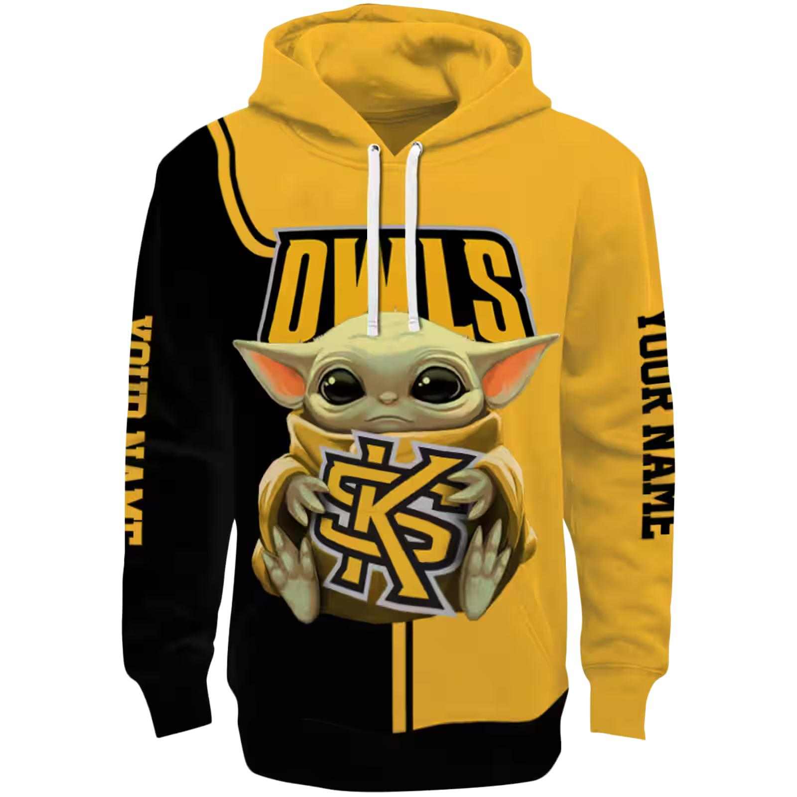 Personalized Kennesaw State Owls Baby Yoda Gold Black Hoodie