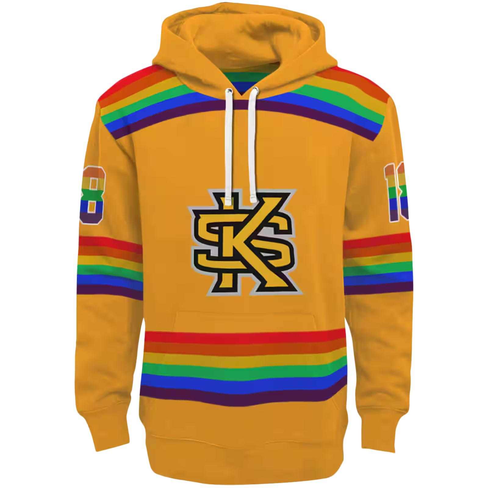 Personalized Kennesaw State Owls Rainbow Stripes Gold Hoodie