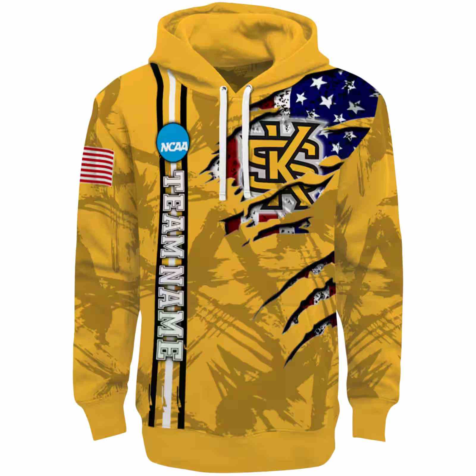 Personalized Kennesaw State Owls Ripped Flag Gold Hoodie