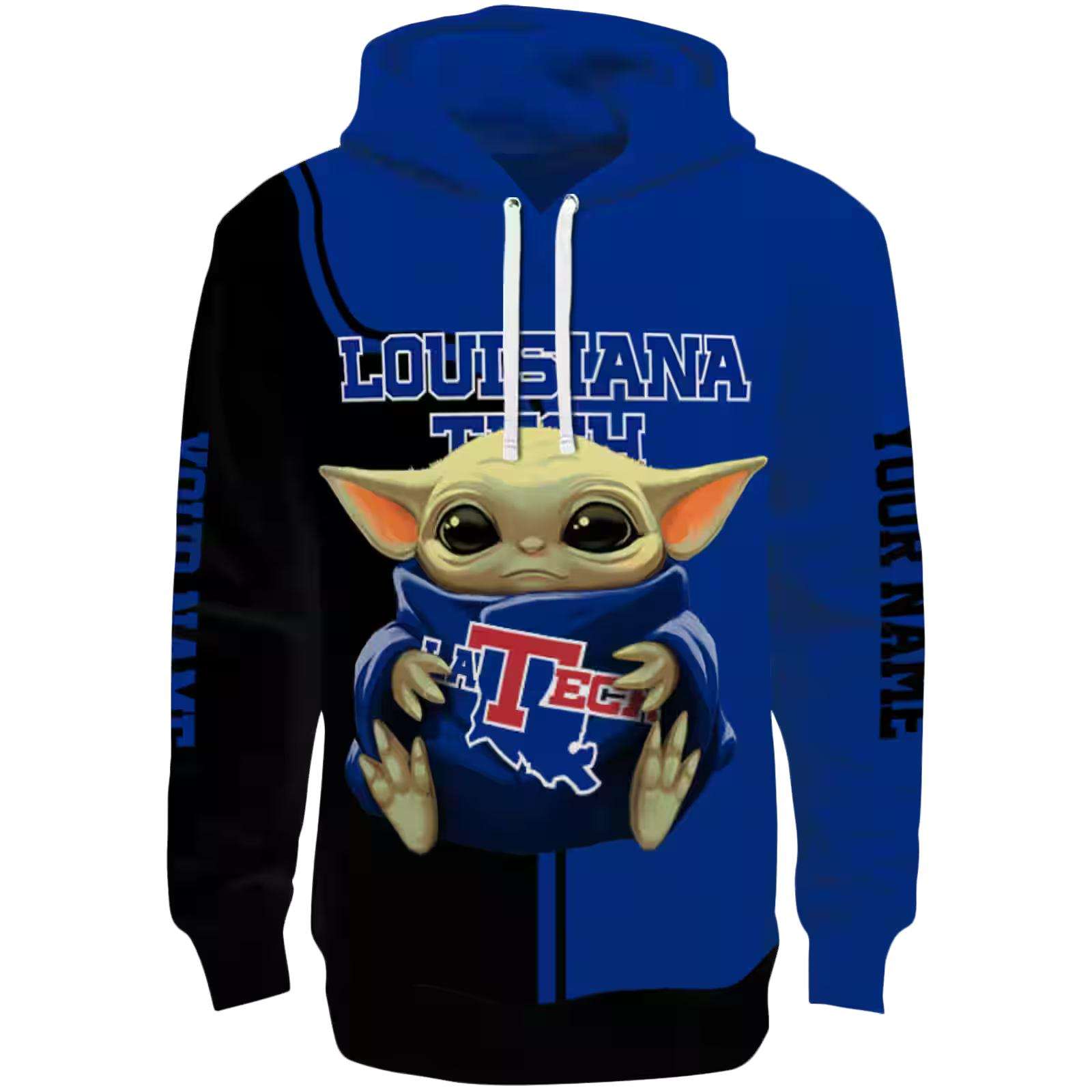 Personalized LA Tech Baby Yoda Blue Black Hoodie